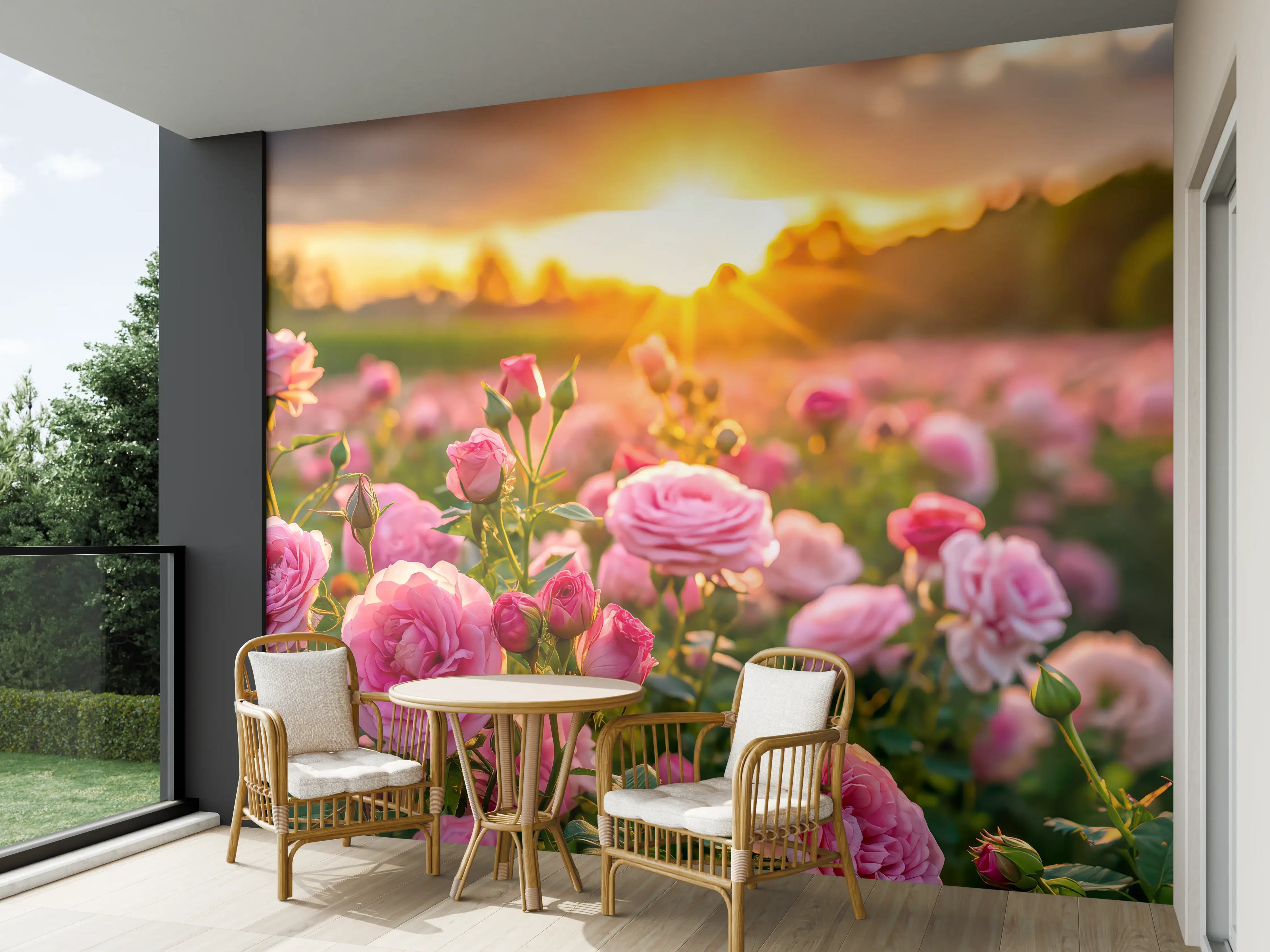Wandverkleidung außen - Rosenwiese bei Sonnenuntergang