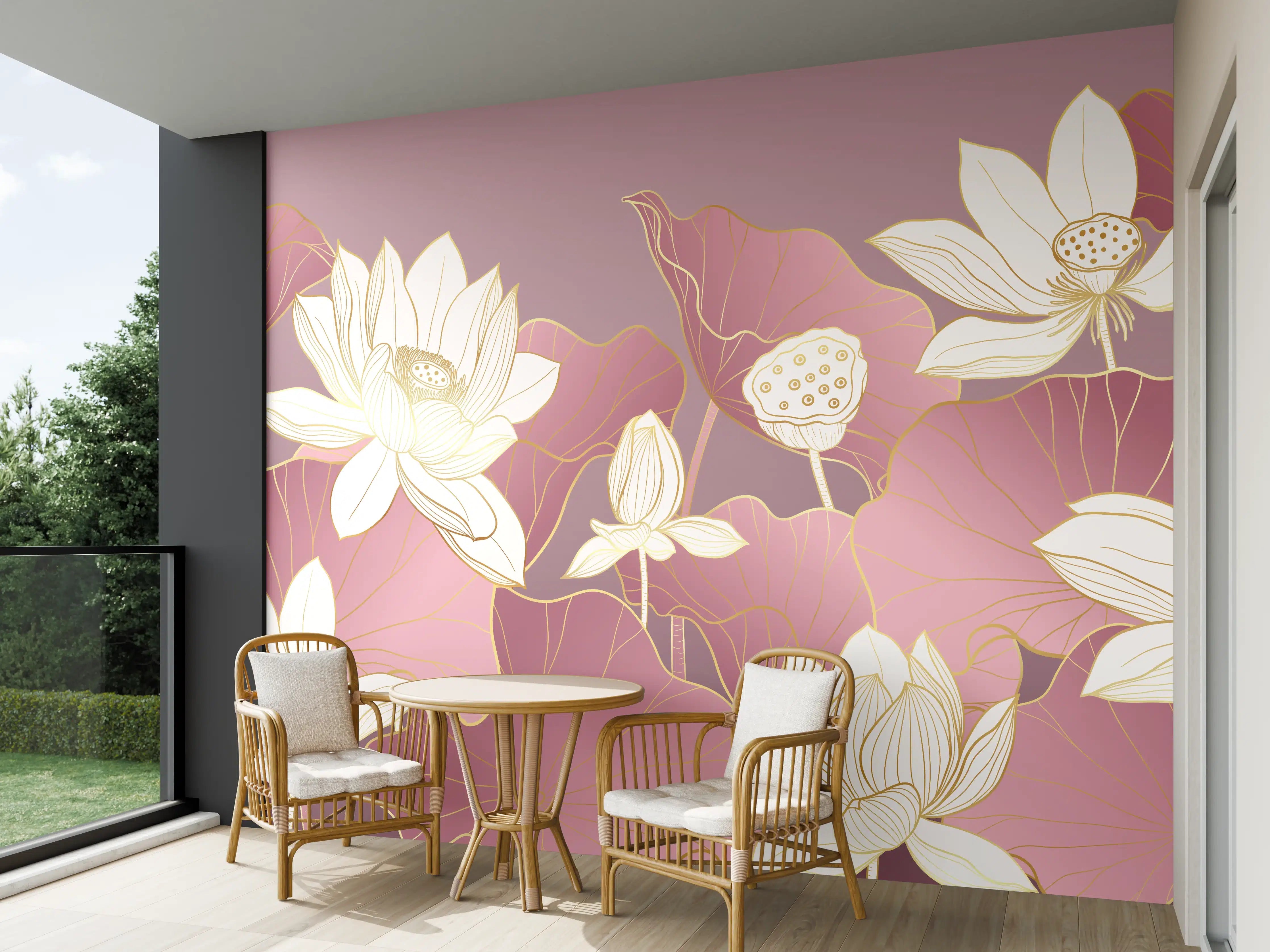 Wandverkleidung außen - Rosige Lotusblüten in Pastellfarben