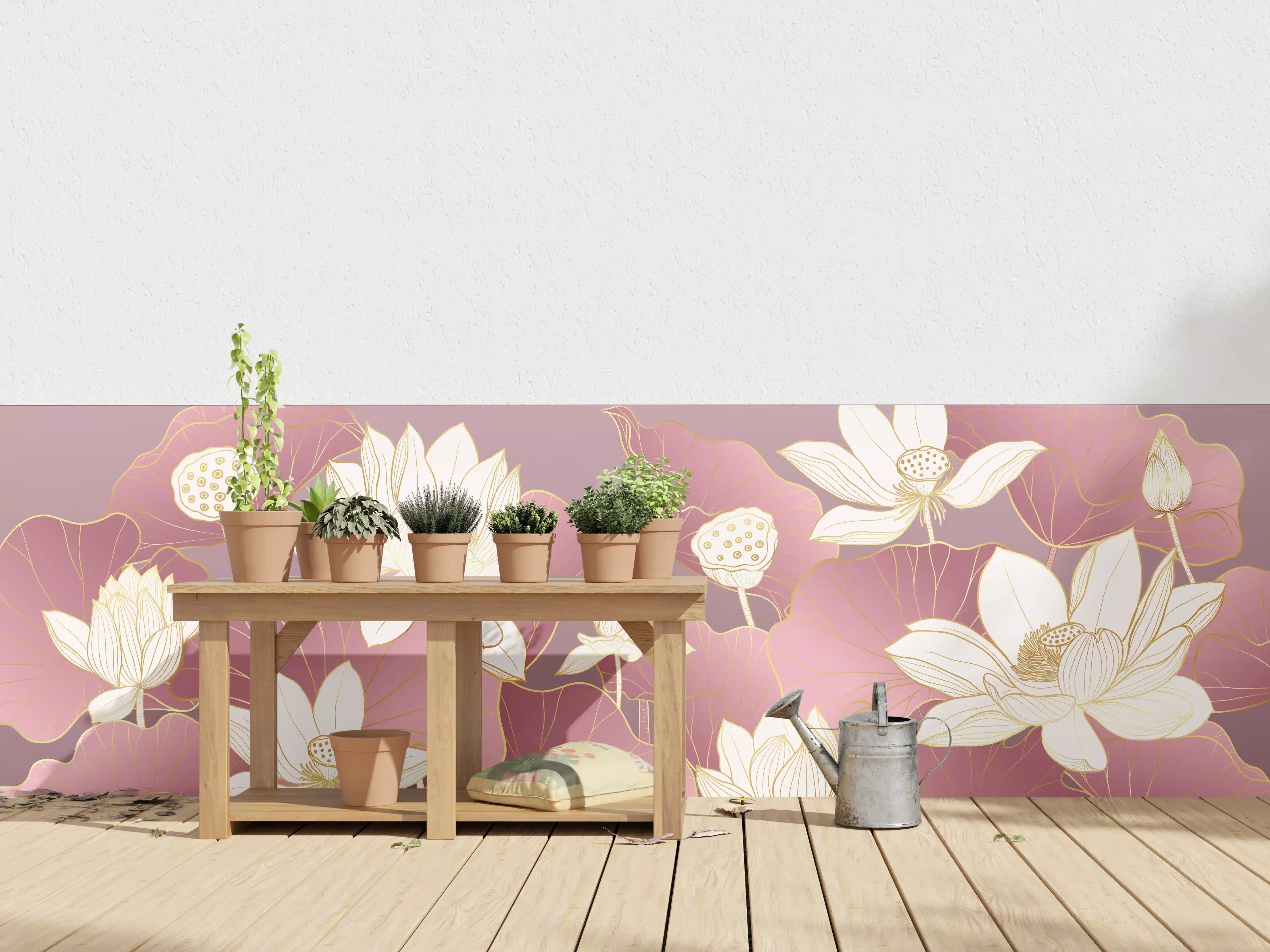 Wandverkleidung außen - Rosige Lotusblüten in Pastellfarben