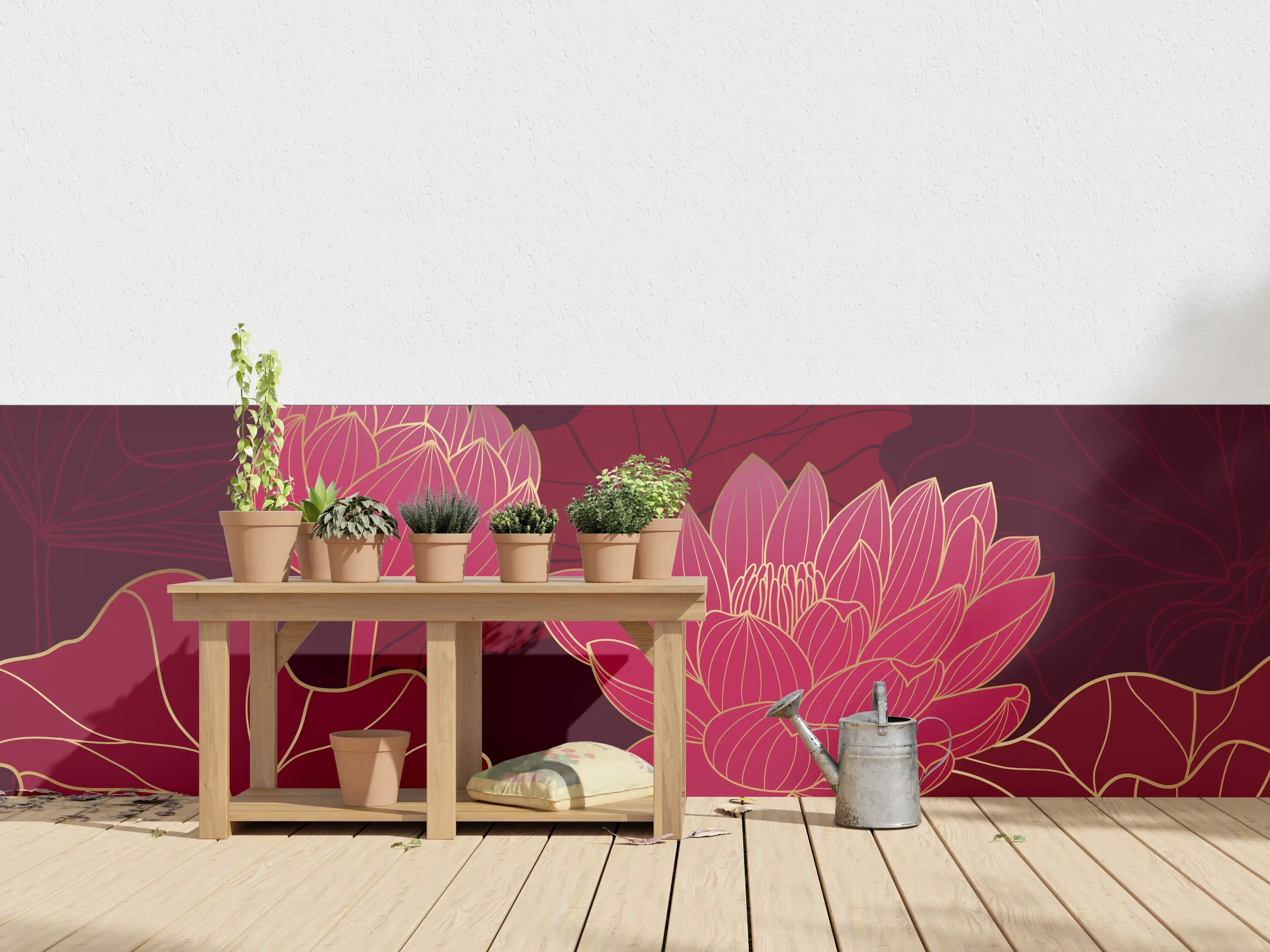 Wandverkleidung außen - Rote Lotusblüten Lineart Design