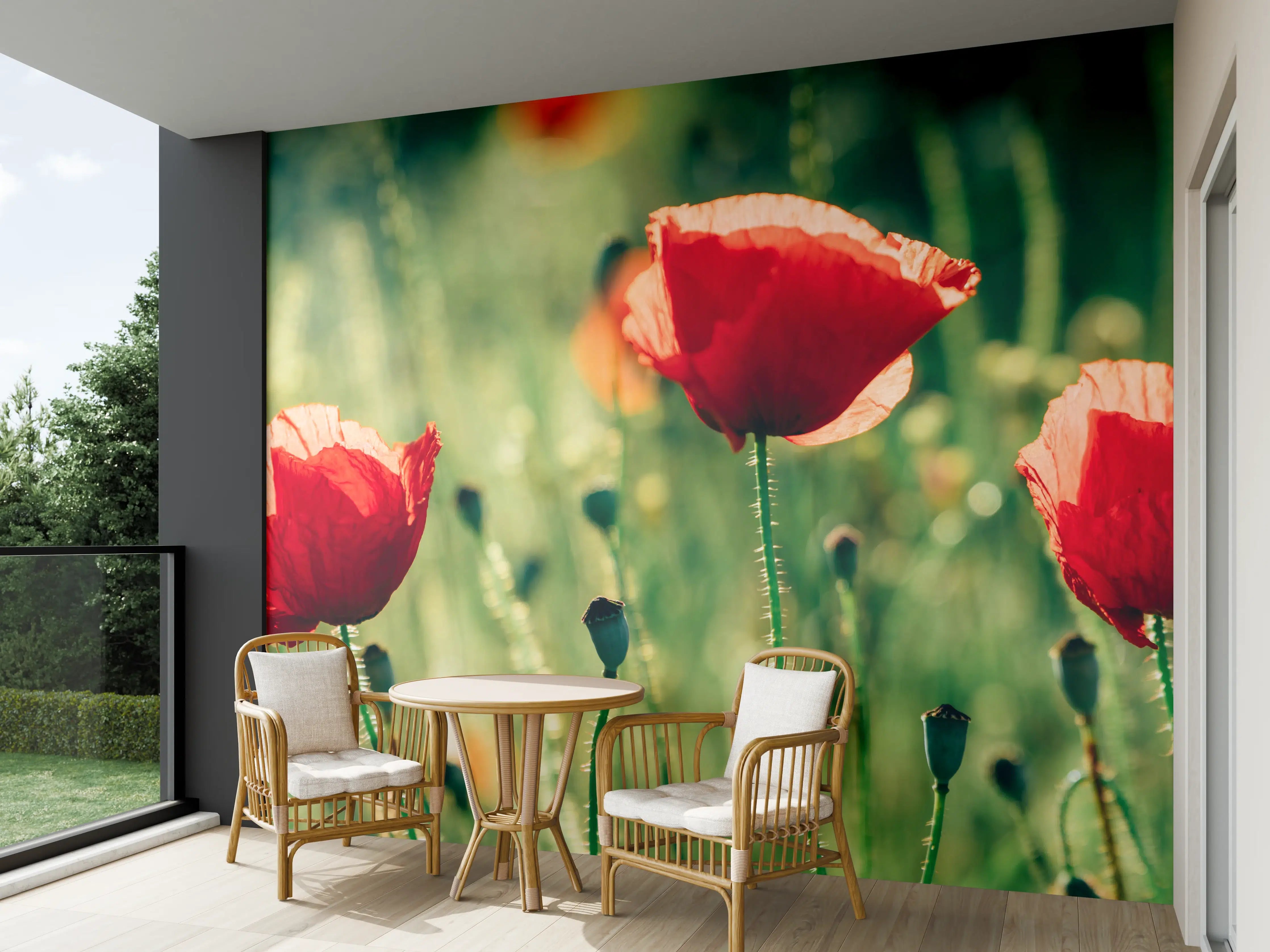 Wandverkleidung außen - Rote Mohnblumen Sommerwiese
