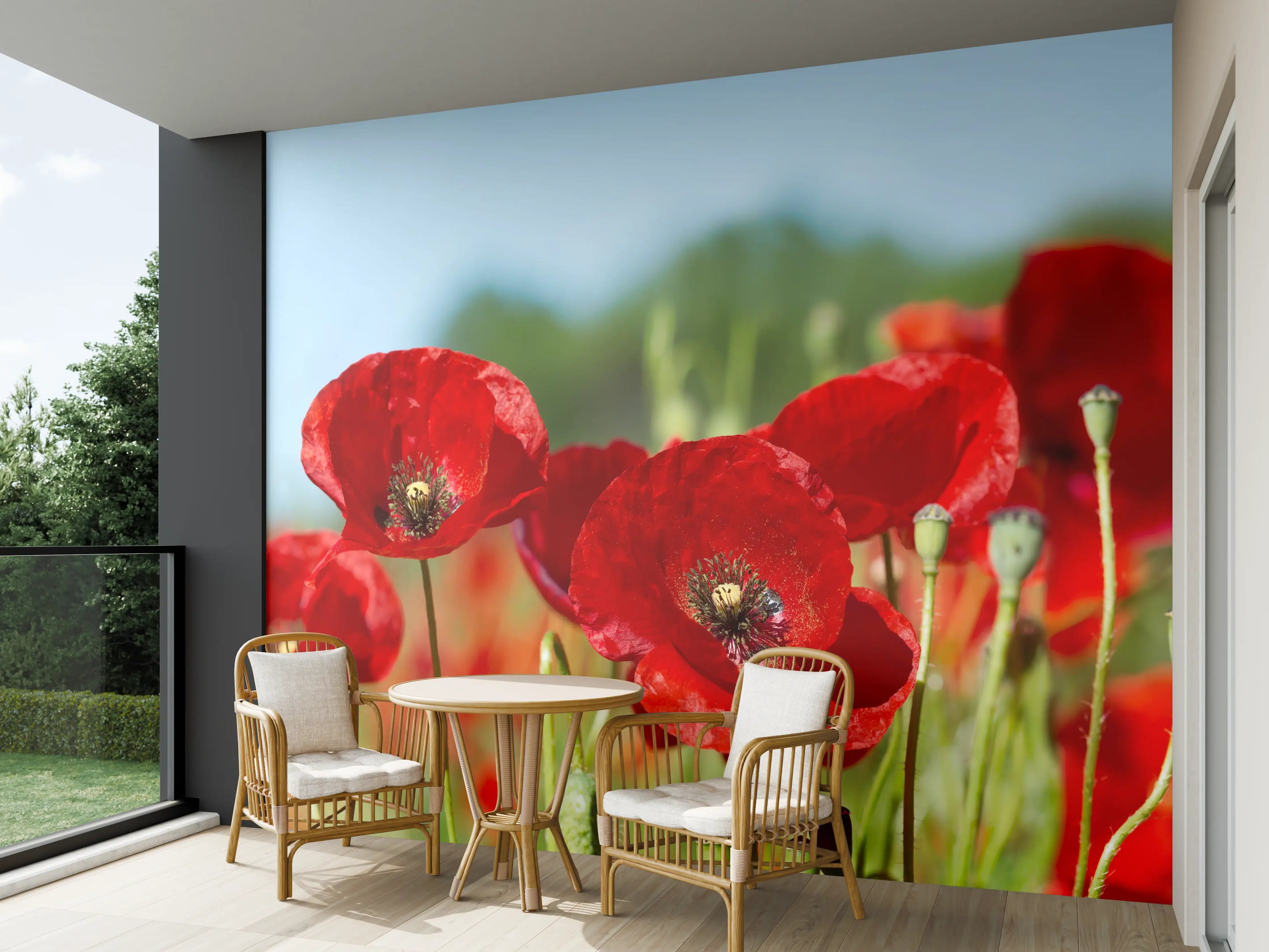 Wandverkleidung außen - Rote Mohnblumen auf einem Feld