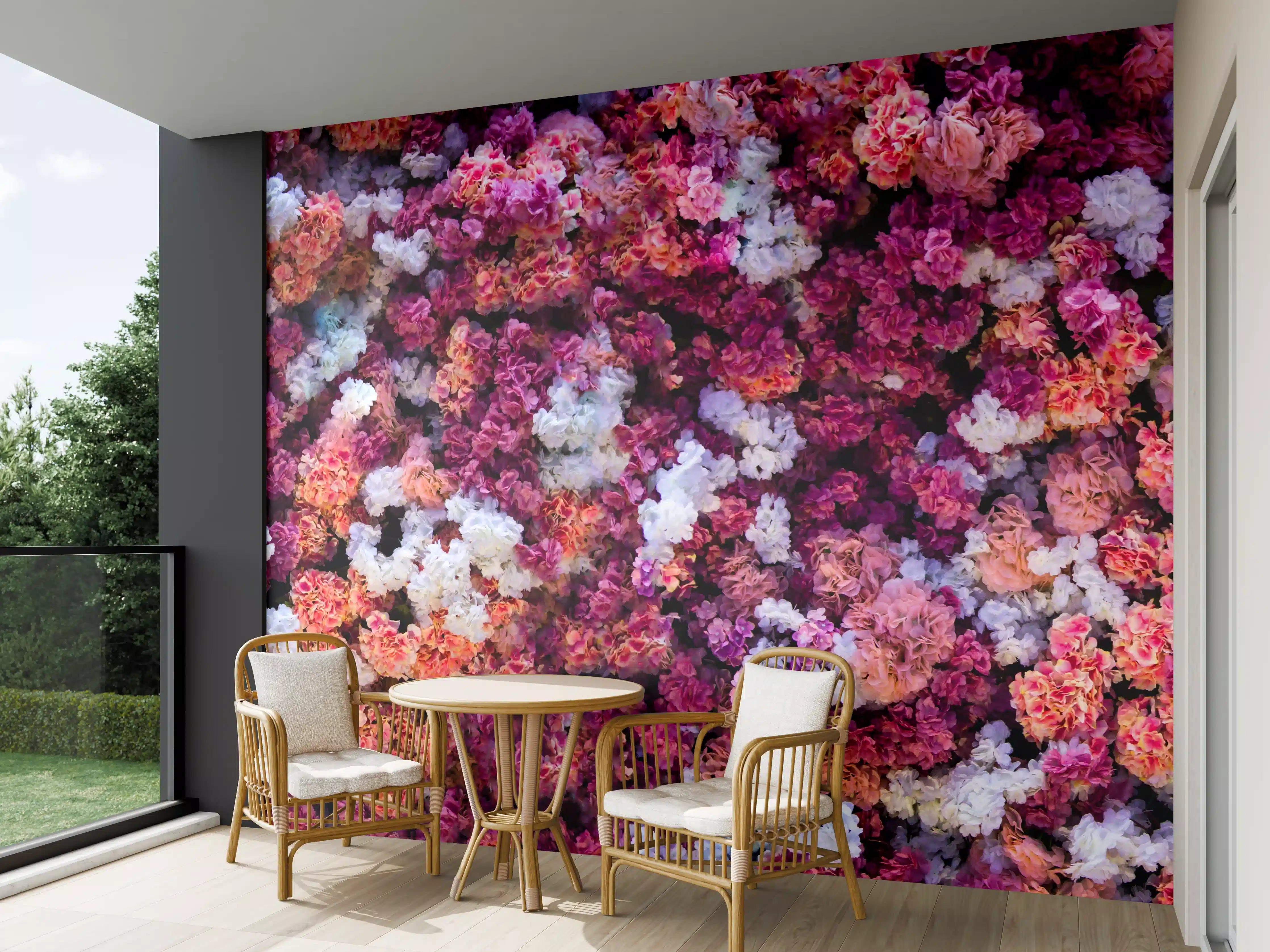 Wandverkleidung außen - Rote-Weiße Blumenwand Natur