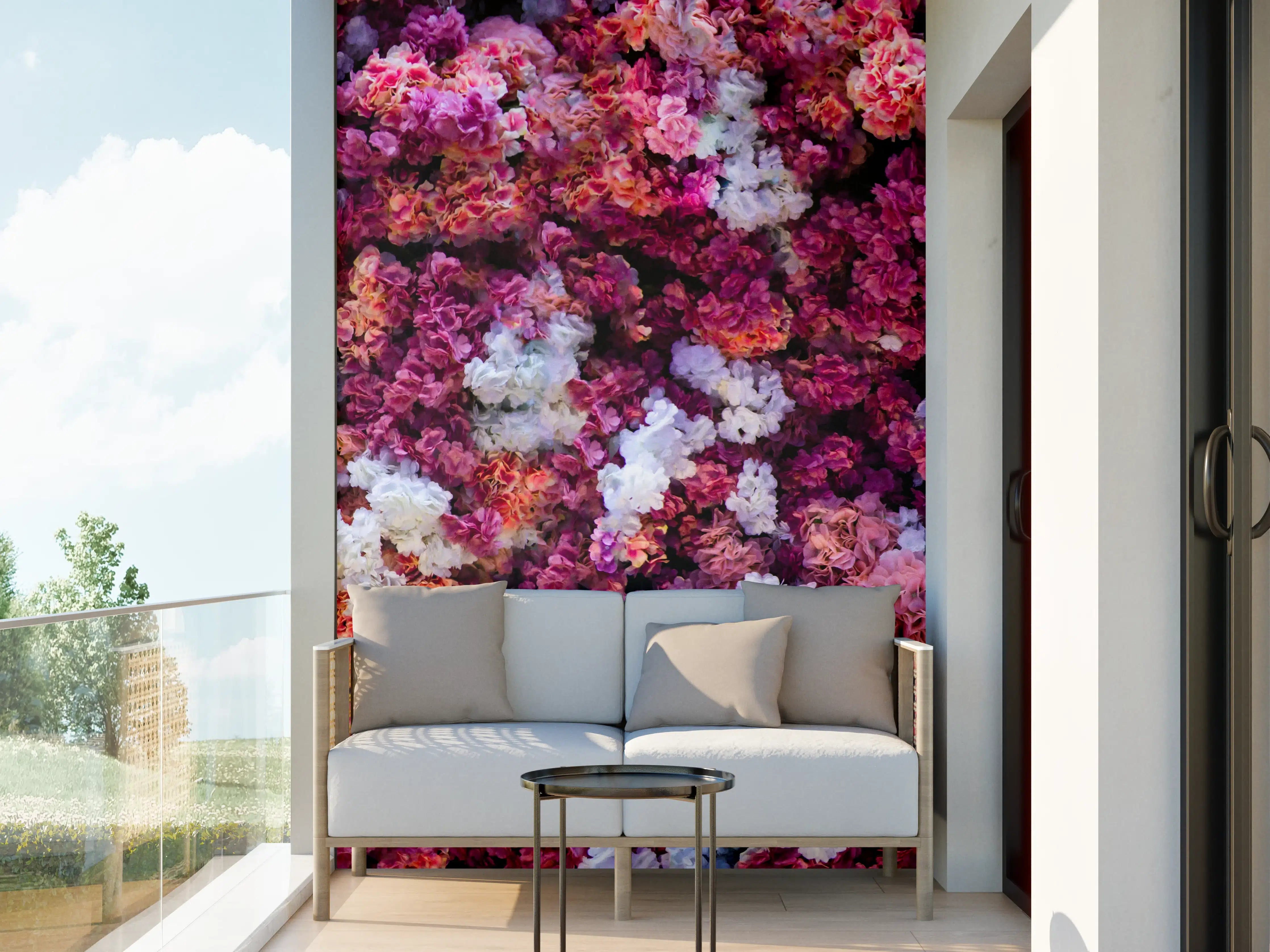 Wandverkleidung außen - Rote-Weiße Blumenwand Natur