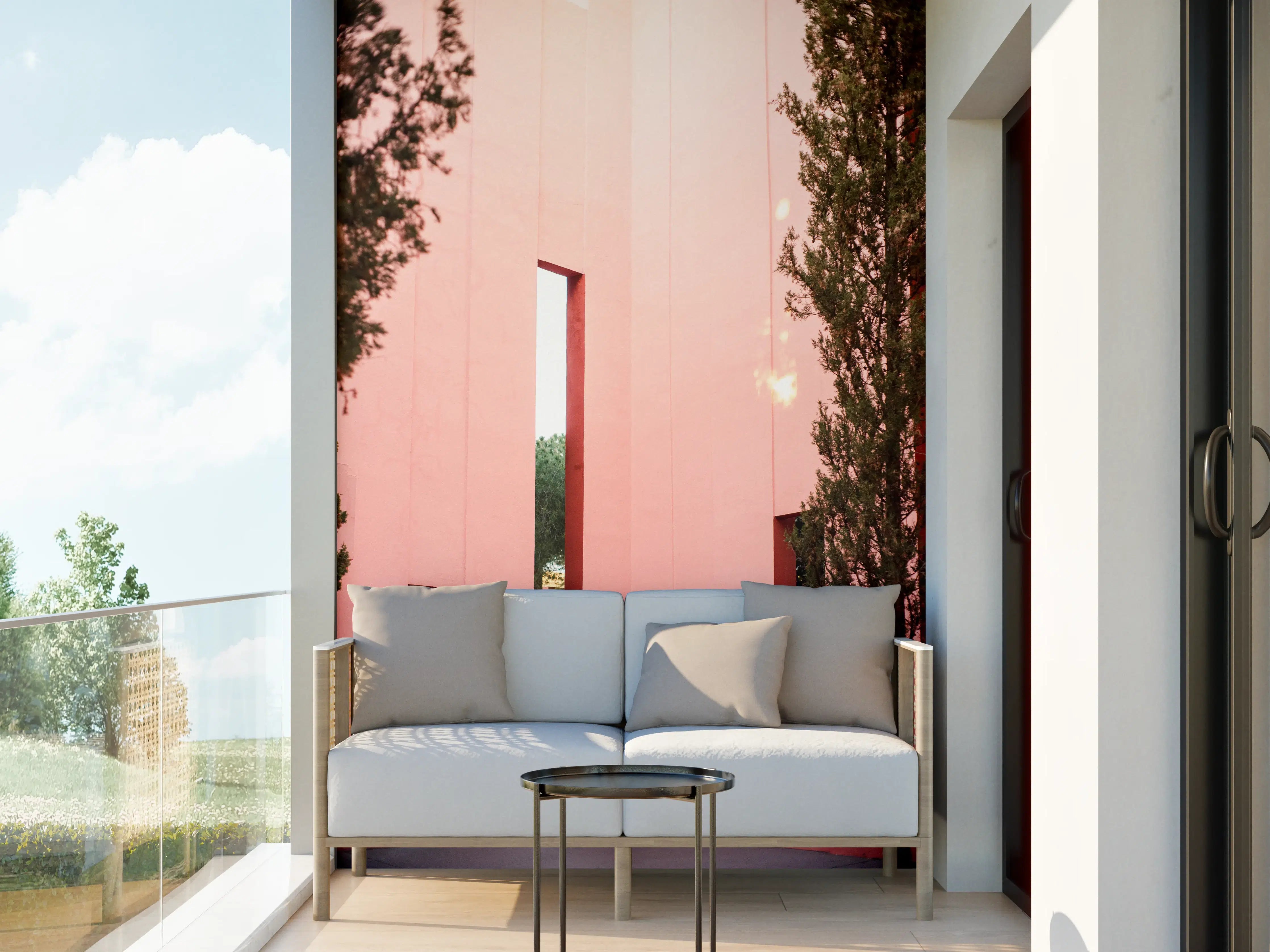 Wandverkleidung außen - Rotes Architekturkontur-Spiel