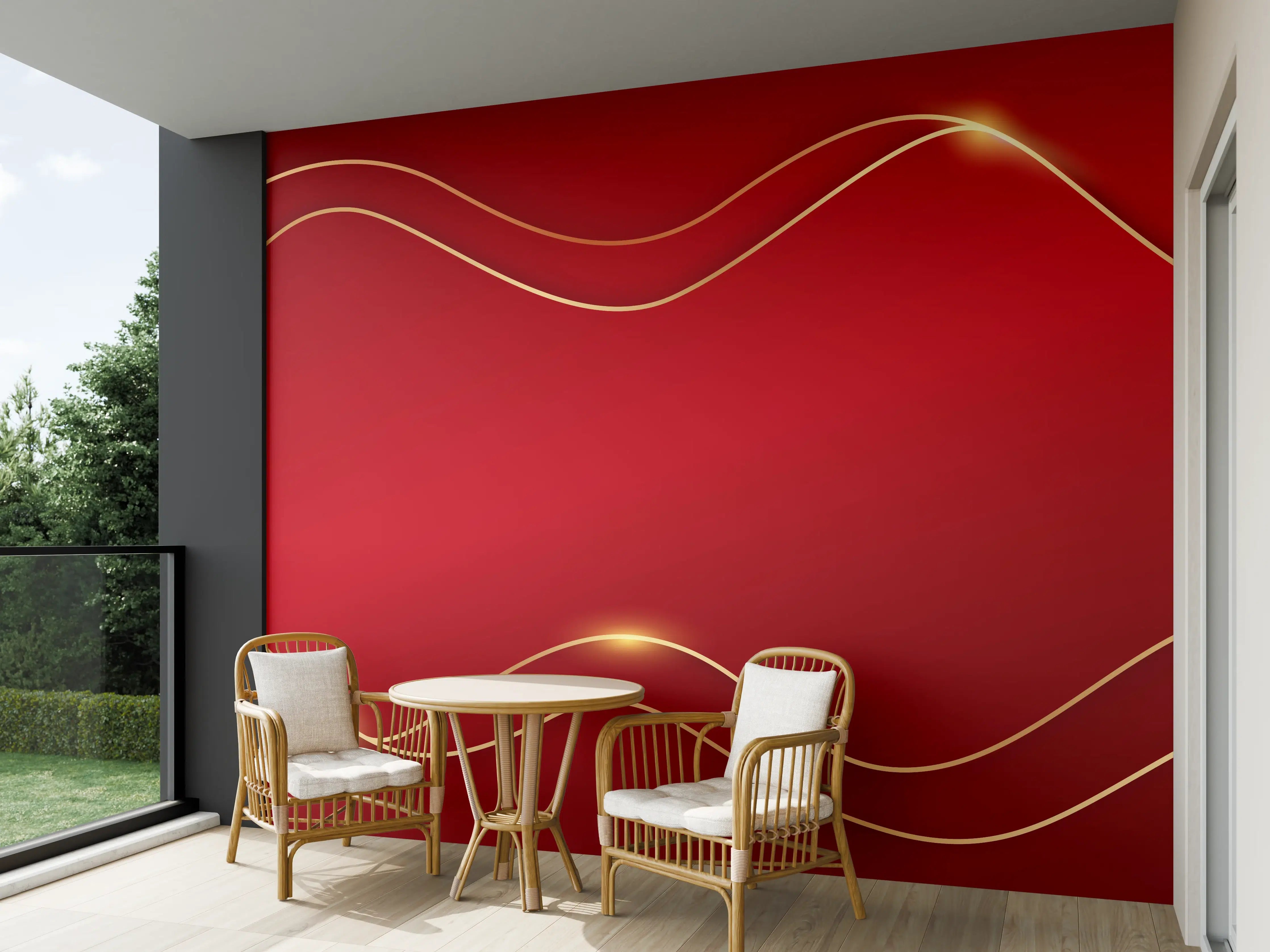 Wandverkleidung außen - Rotes Luxus-Design mit Goldakzenten