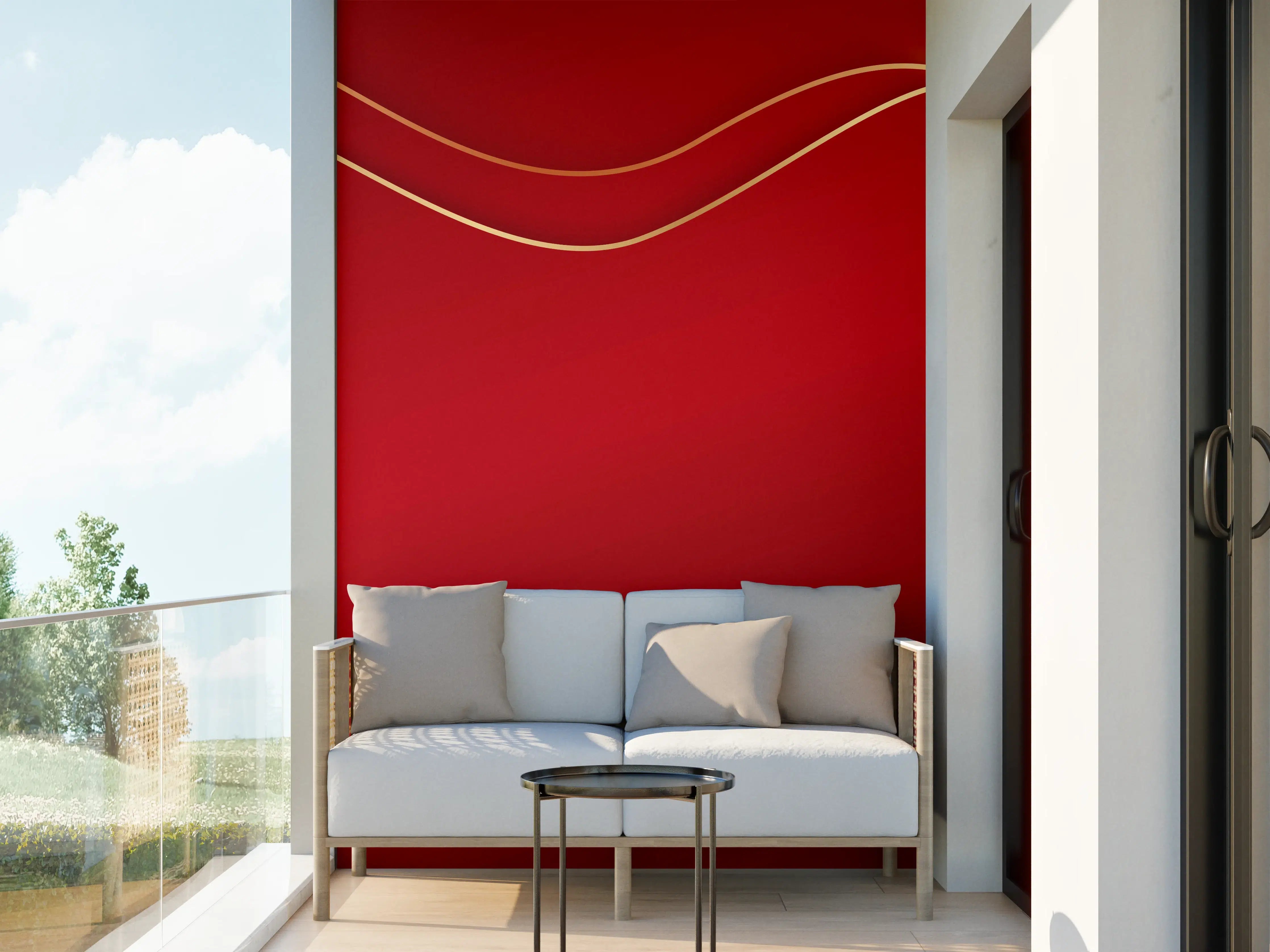 Wandverkleidung außen - Rotes Luxus-Design mit Goldakzenten