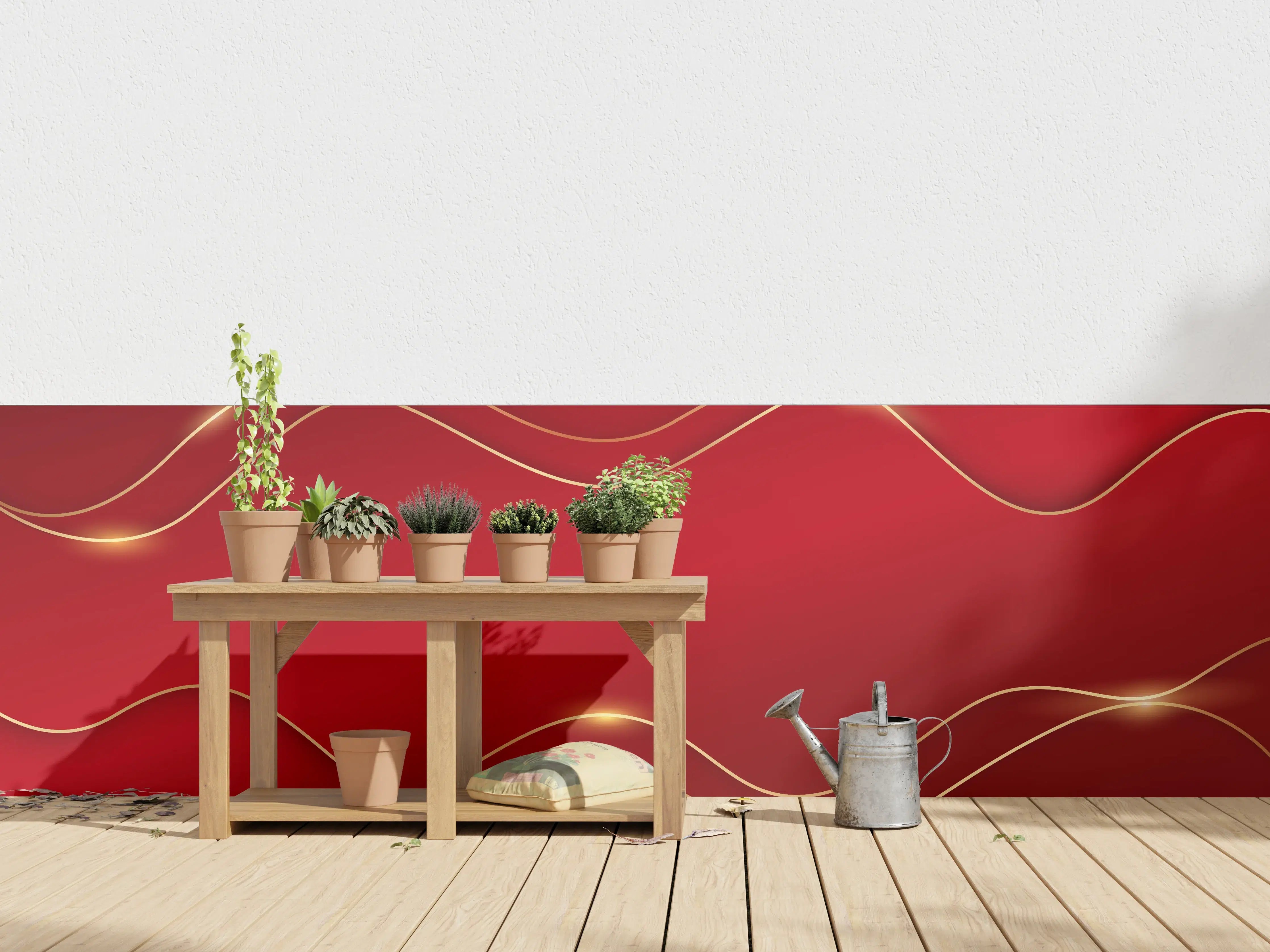 Wandverkleidung außen - Rotes Luxus-Design mit Goldakzenten