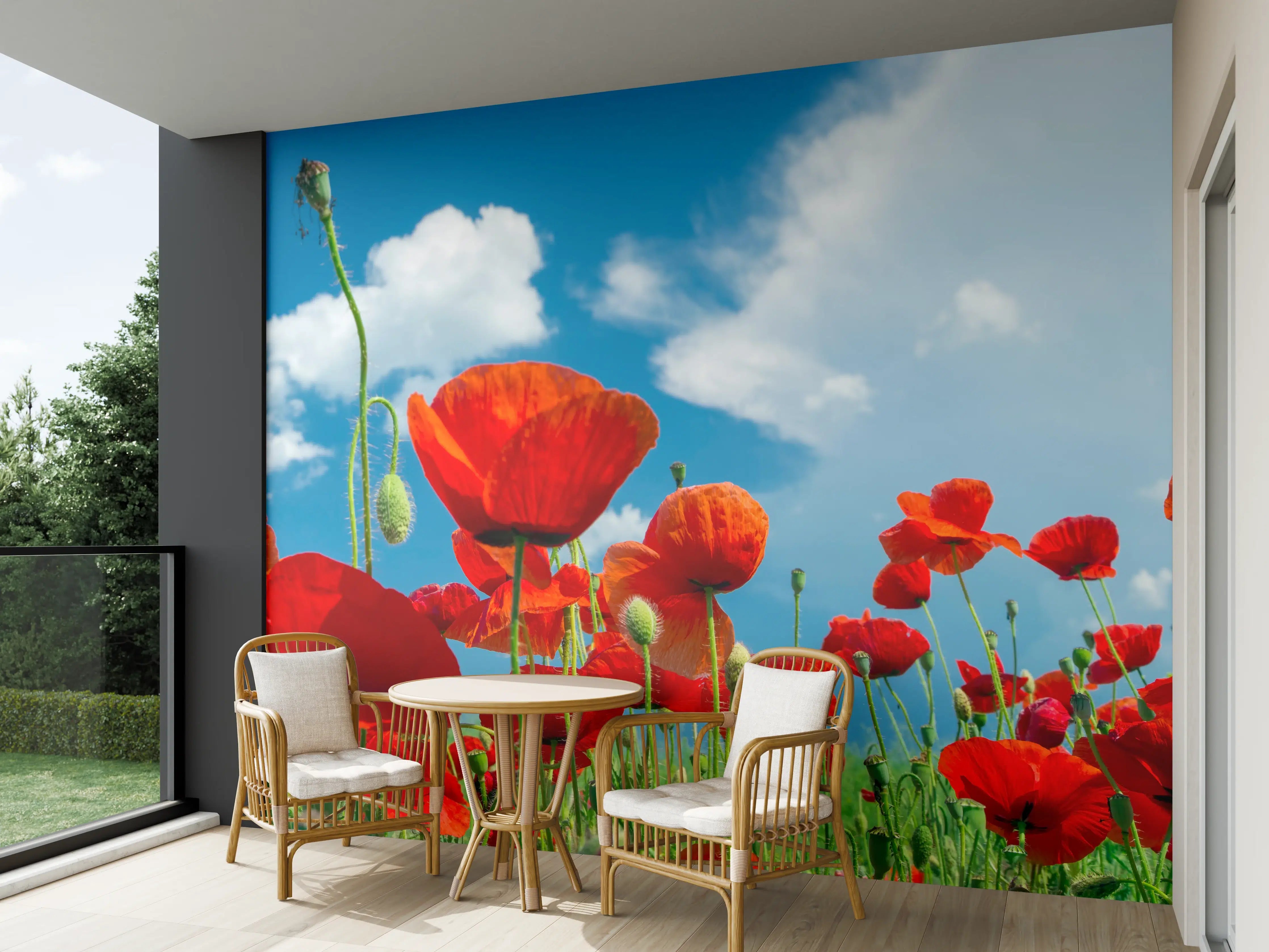 Wandverkleidung außen - Rotes Mohnblumenfeld