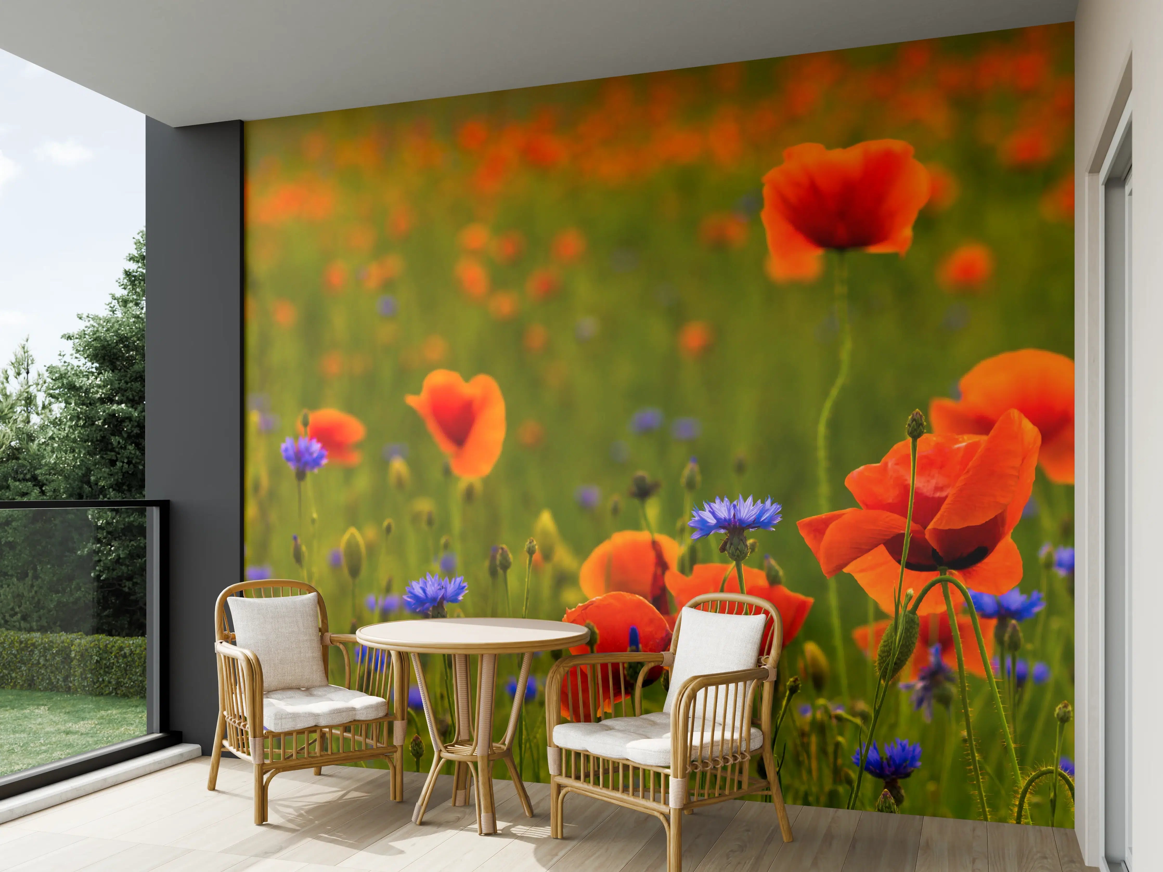 Wandverkleidung außen - Rotes Mohnfeld mit Kornblumen