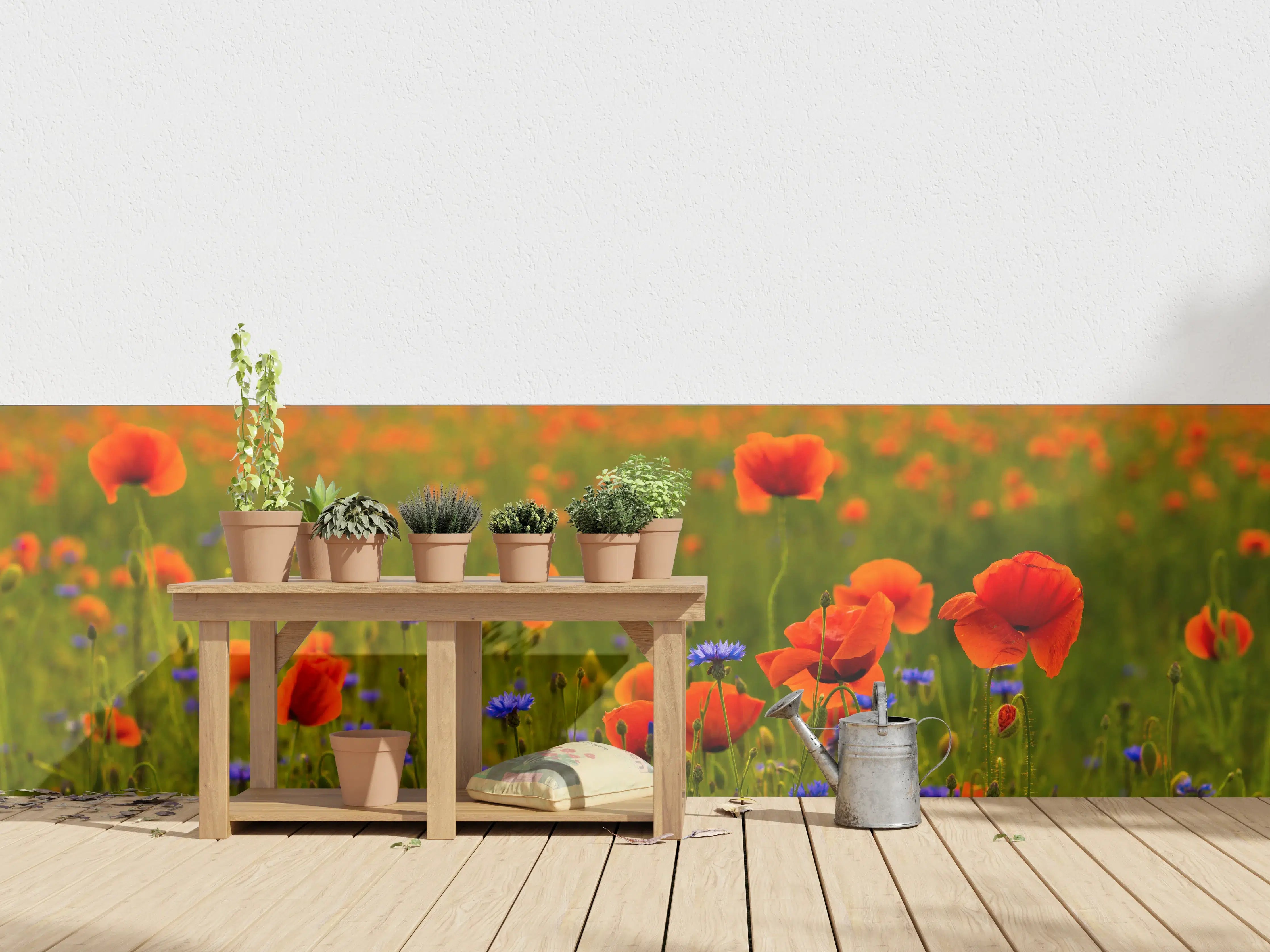 Wandverkleidung außen - Rotes Mohnfeld mit Kornblumen