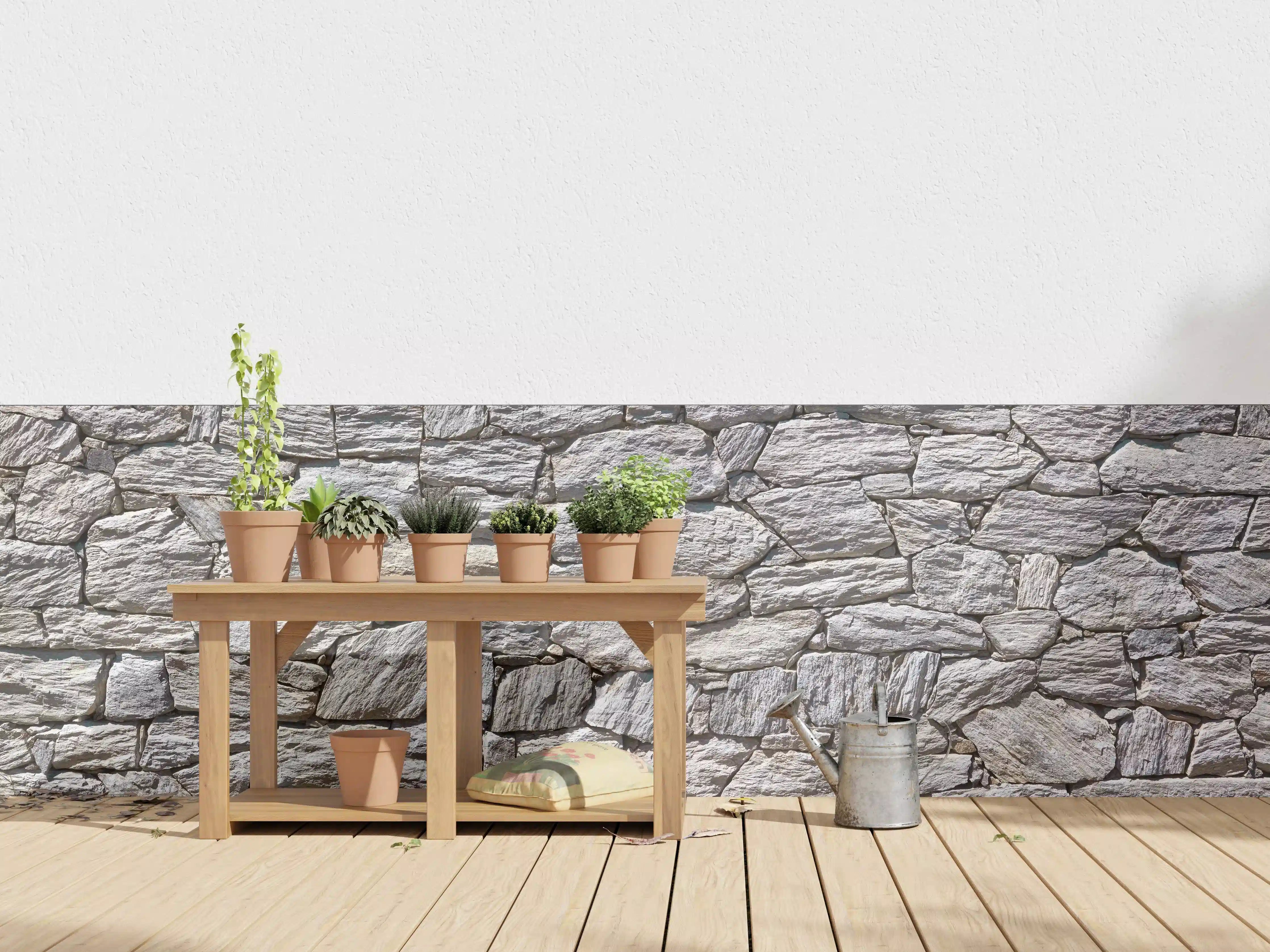 Wandverkleidung außen - Rustikale Steinwand in Neutralgrau