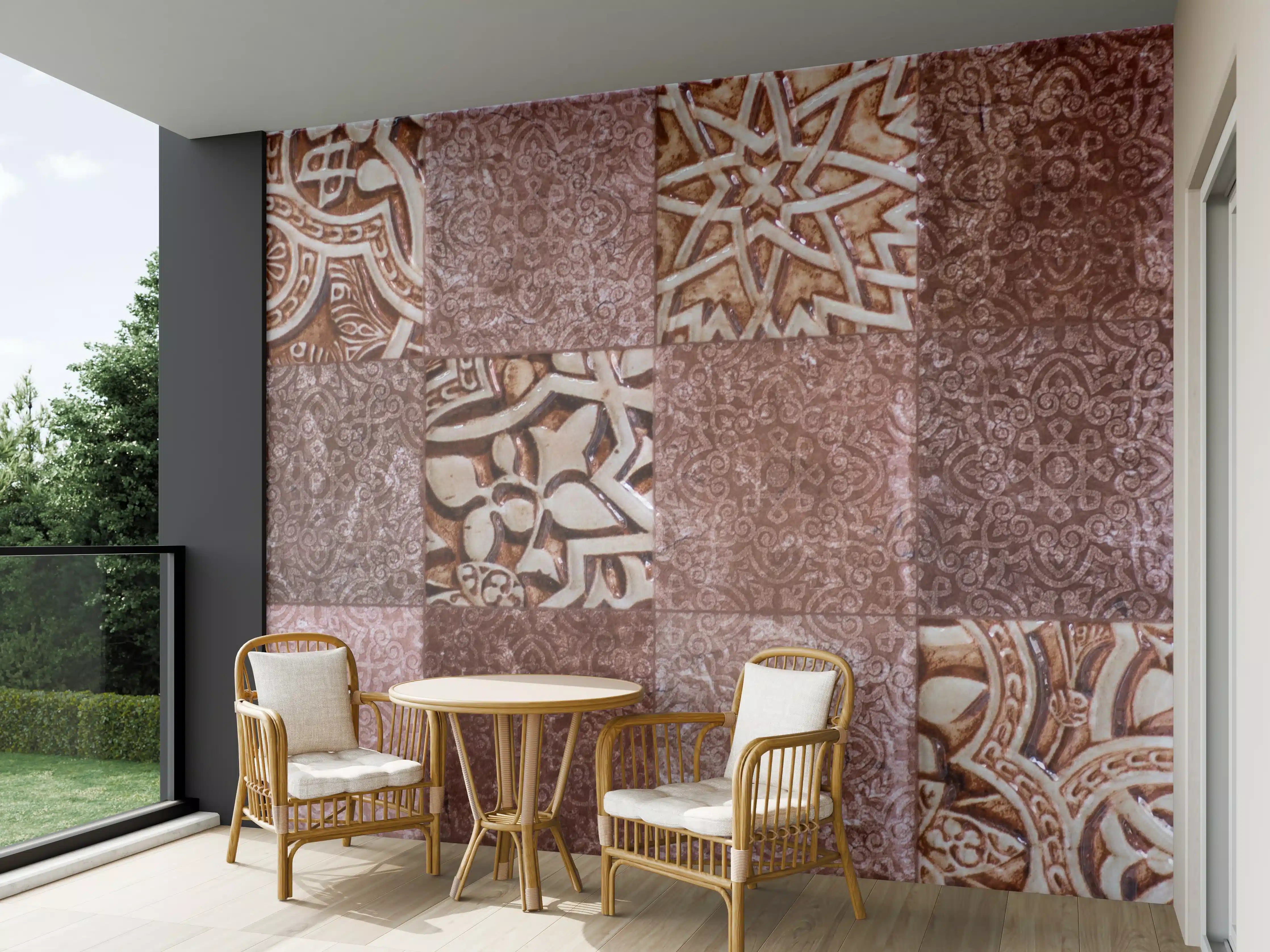 Wandverkleidung außen - Rustikale Terrakotta-Fliesen mit Muster