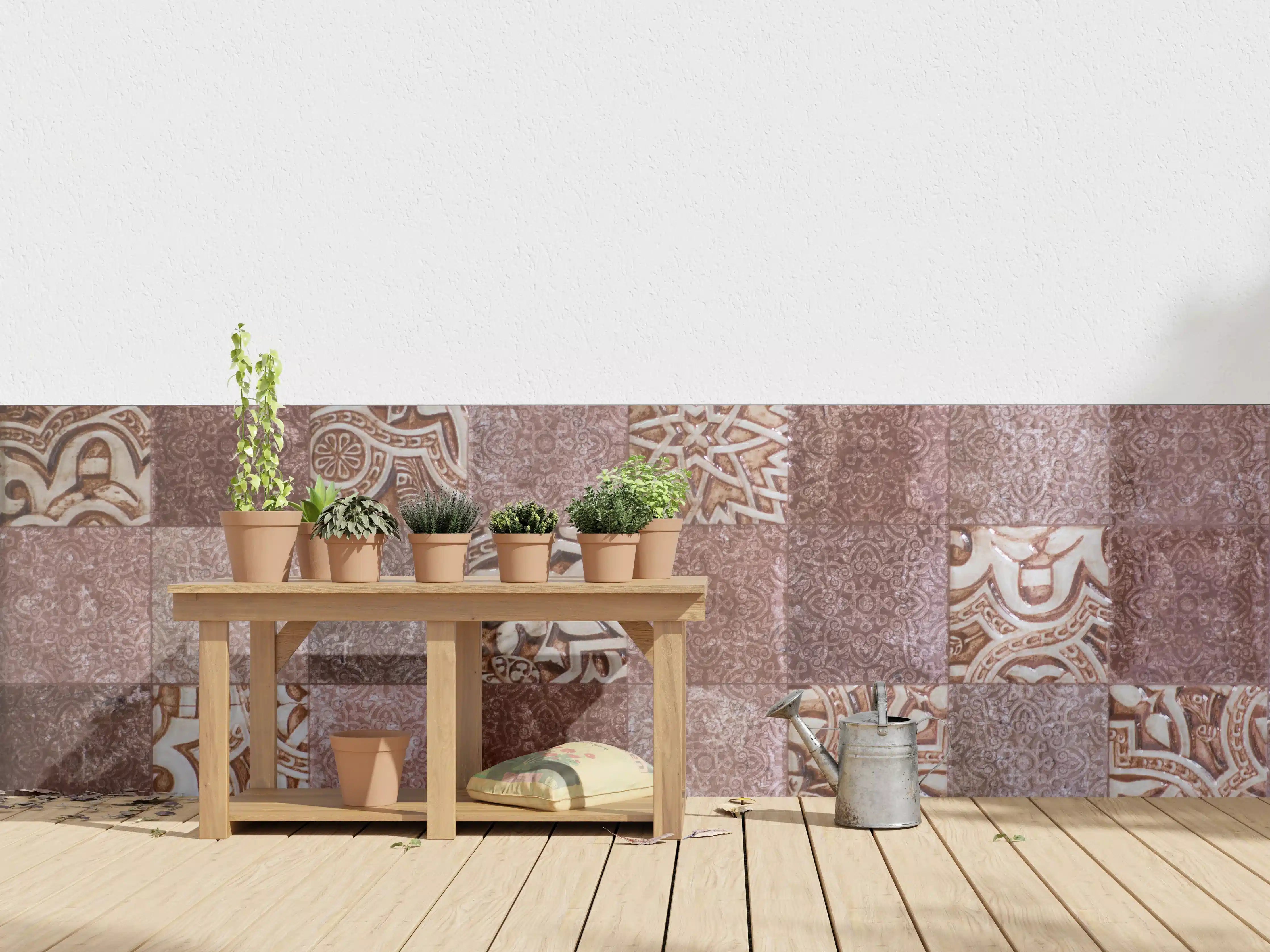 Wandverkleidung außen - Rustikale Terrakotta-Fliesen mit Muster