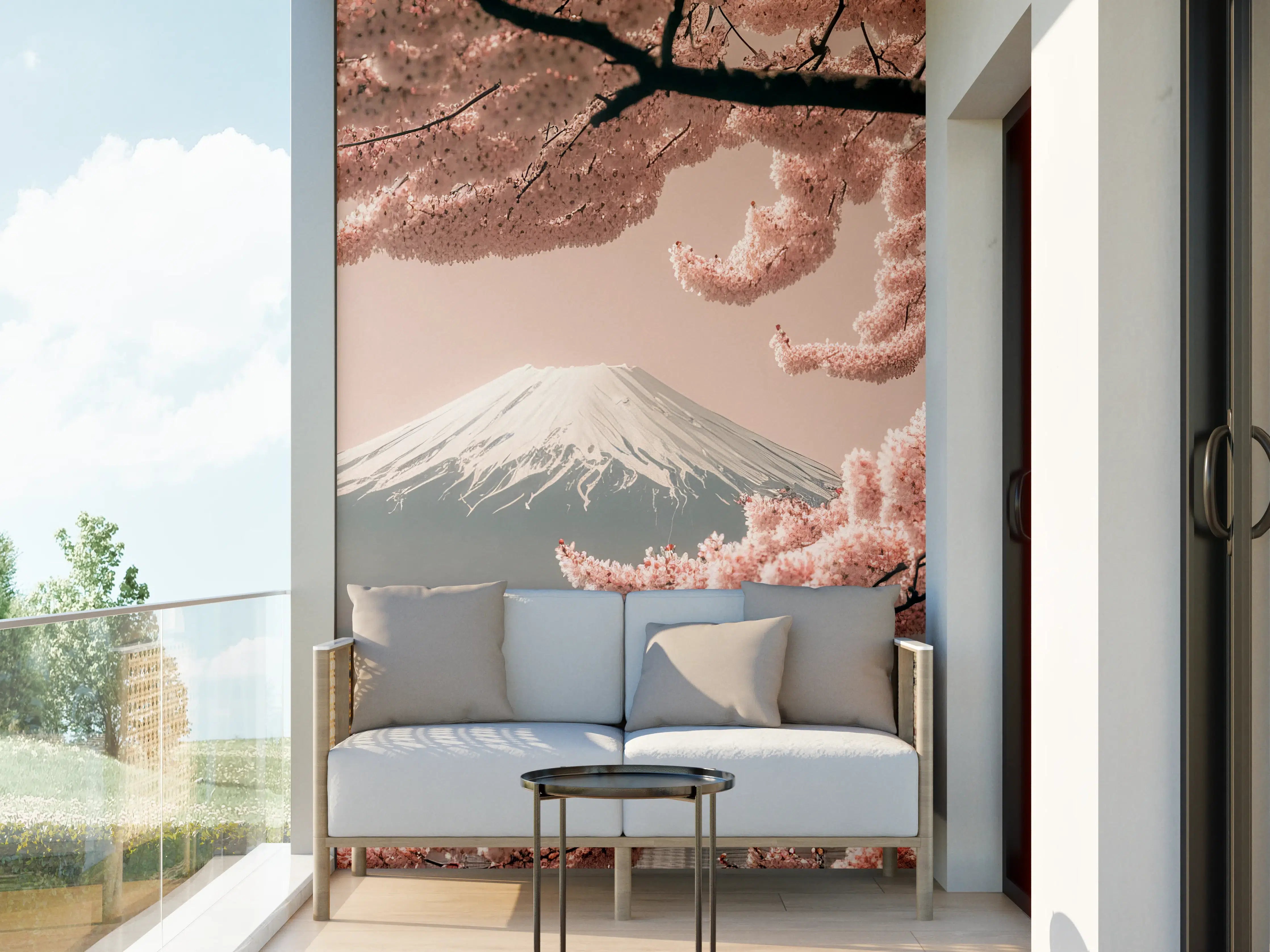 Wandverkleidung außen - Sakura Baum mit Fuji Berg im Hintergrund