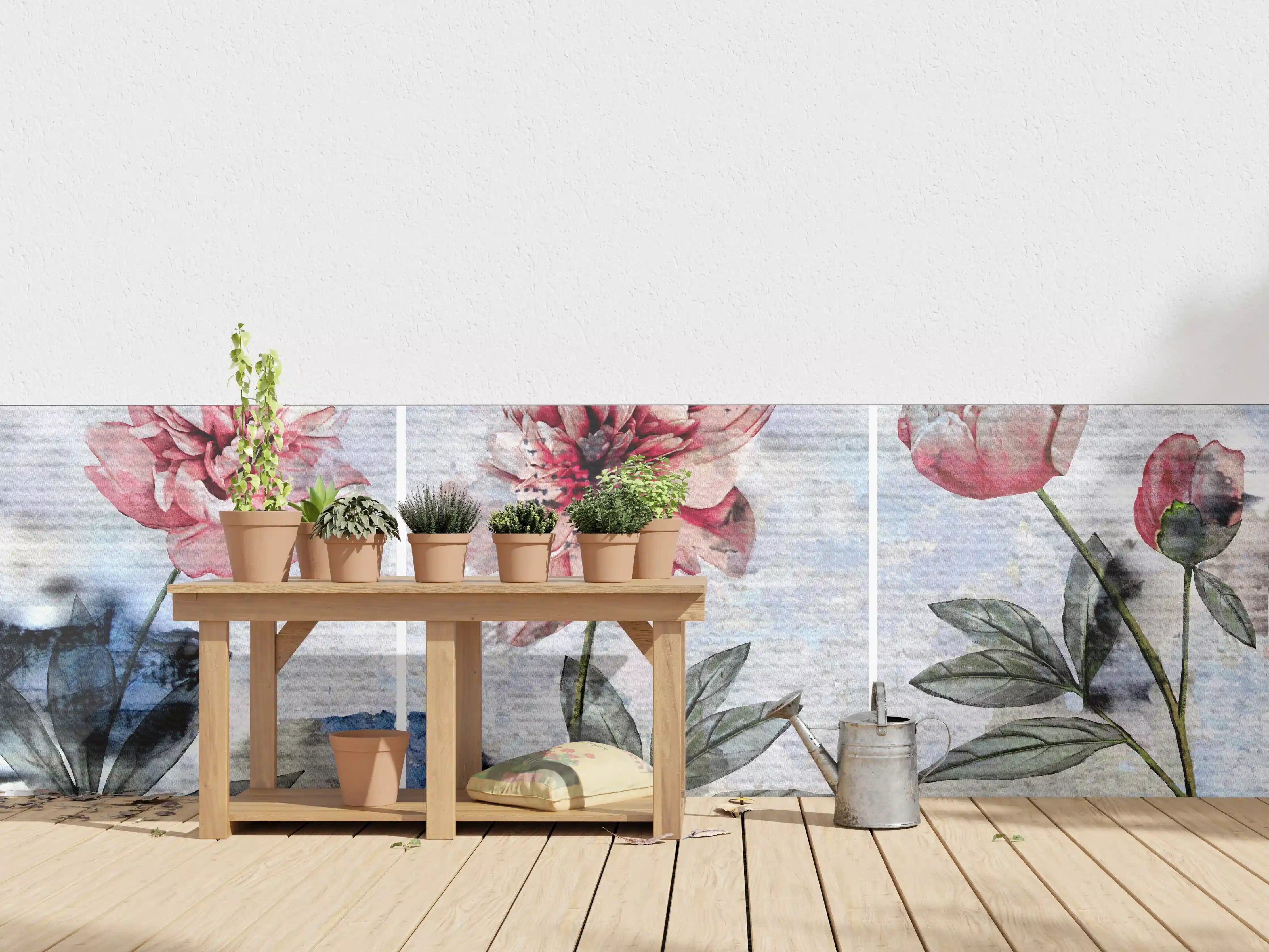 Wandverkleidung außen - Sammlung von rosa Blumen - Ölgemälden