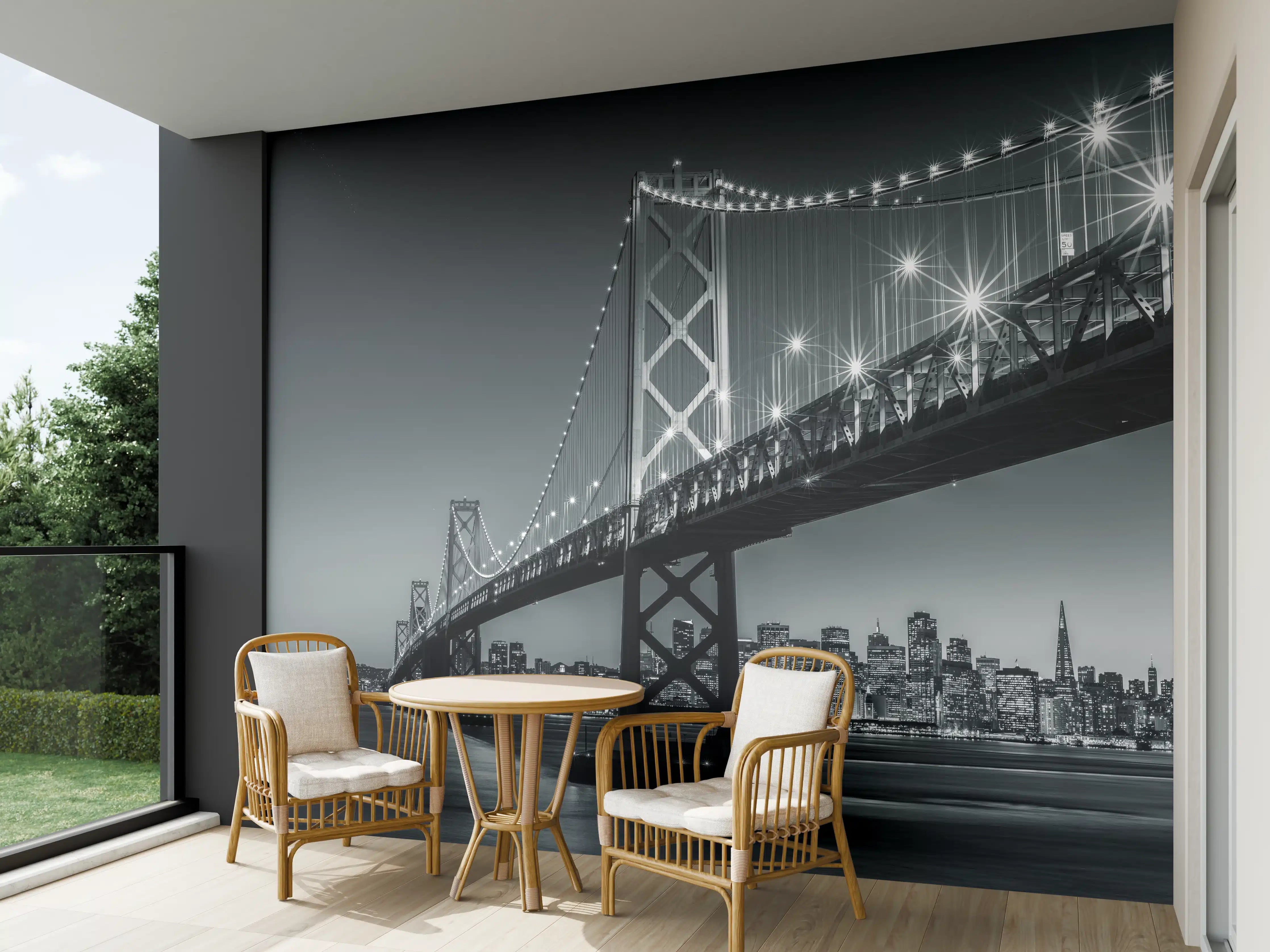 Wandverkleidung außen - San Francisco Bay Bridge in Schwarz und Weiß