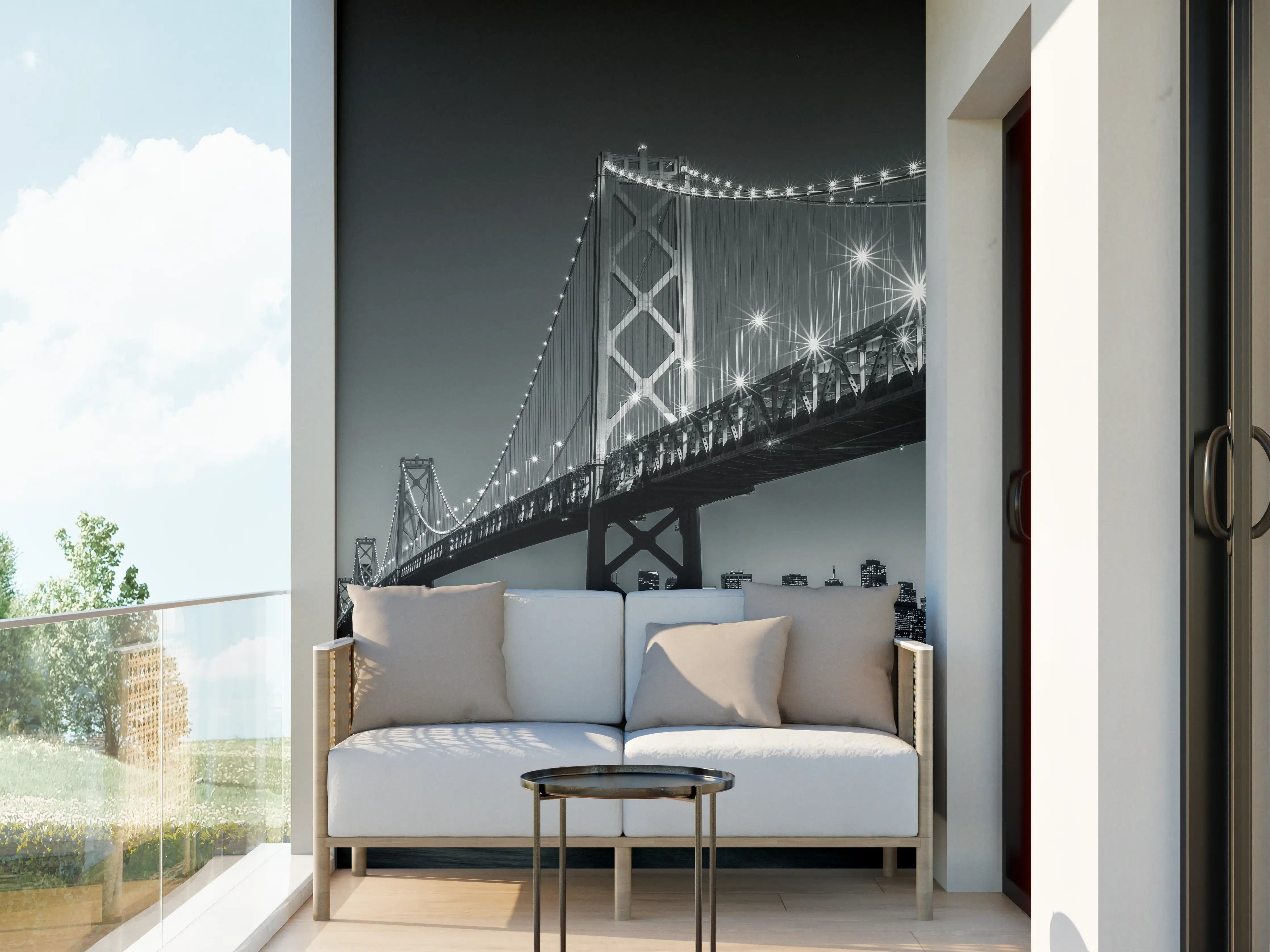 Wandverkleidung außen - San Francisco Bay Bridge in Schwarz und Weiß