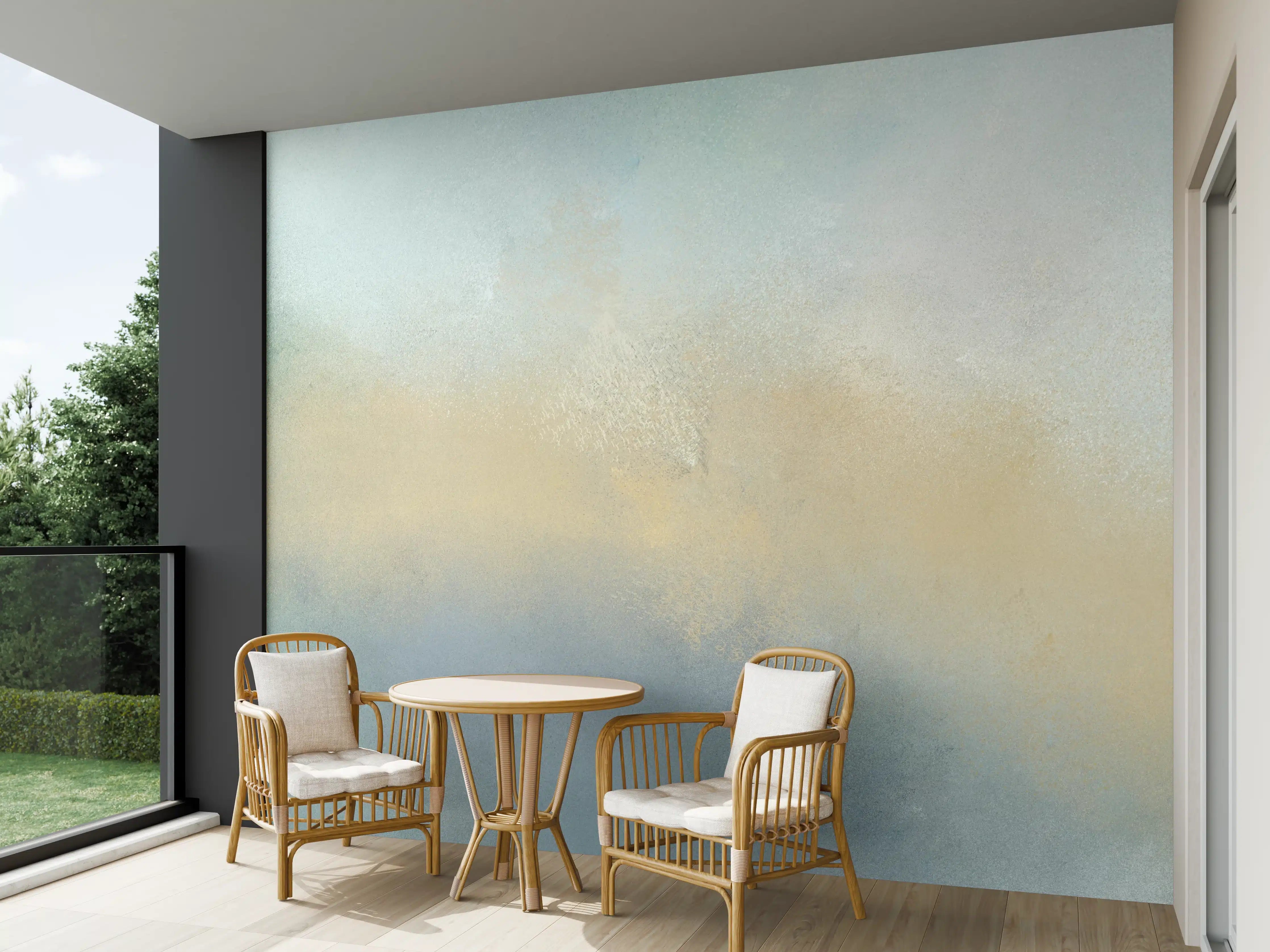 Wandverkleidung außen - Sanfte Aquarellfarben in Blau und Beige
