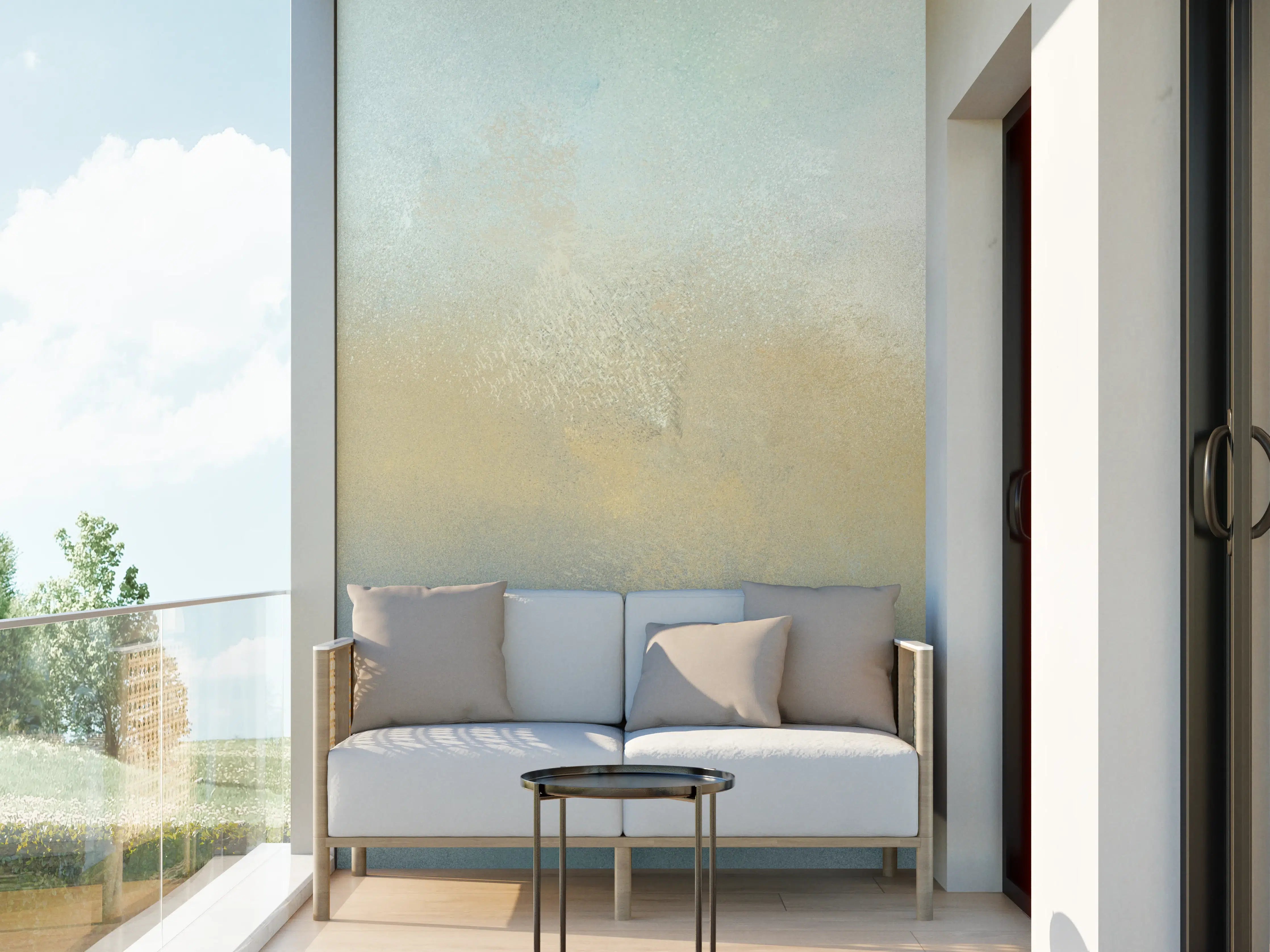 Wandverkleidung außen - Sanfte Aquarellfarben in Blau und Beige