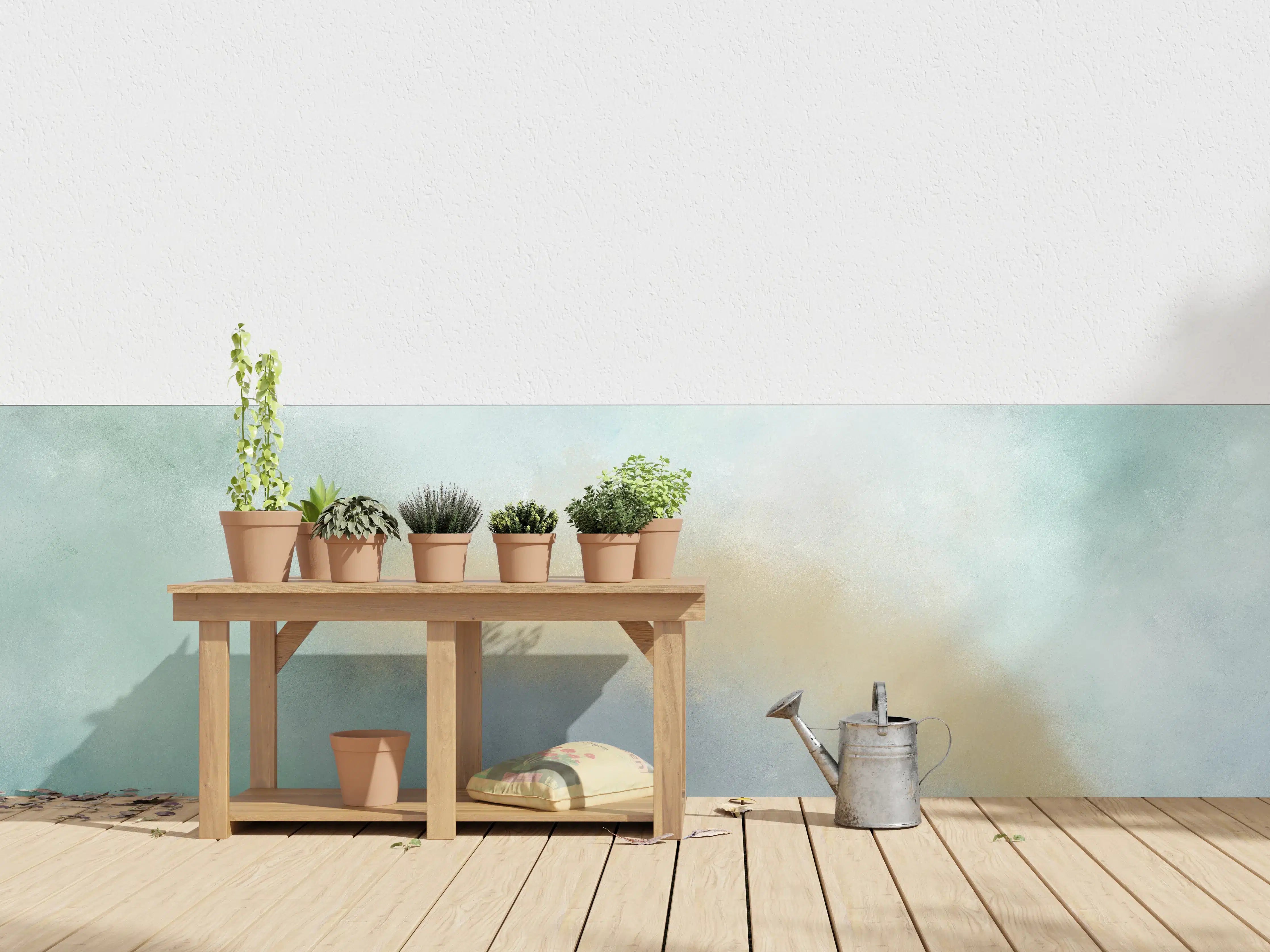 Wandverkleidung außen - Sanfte Aquarellfarben in Blau und Beige
