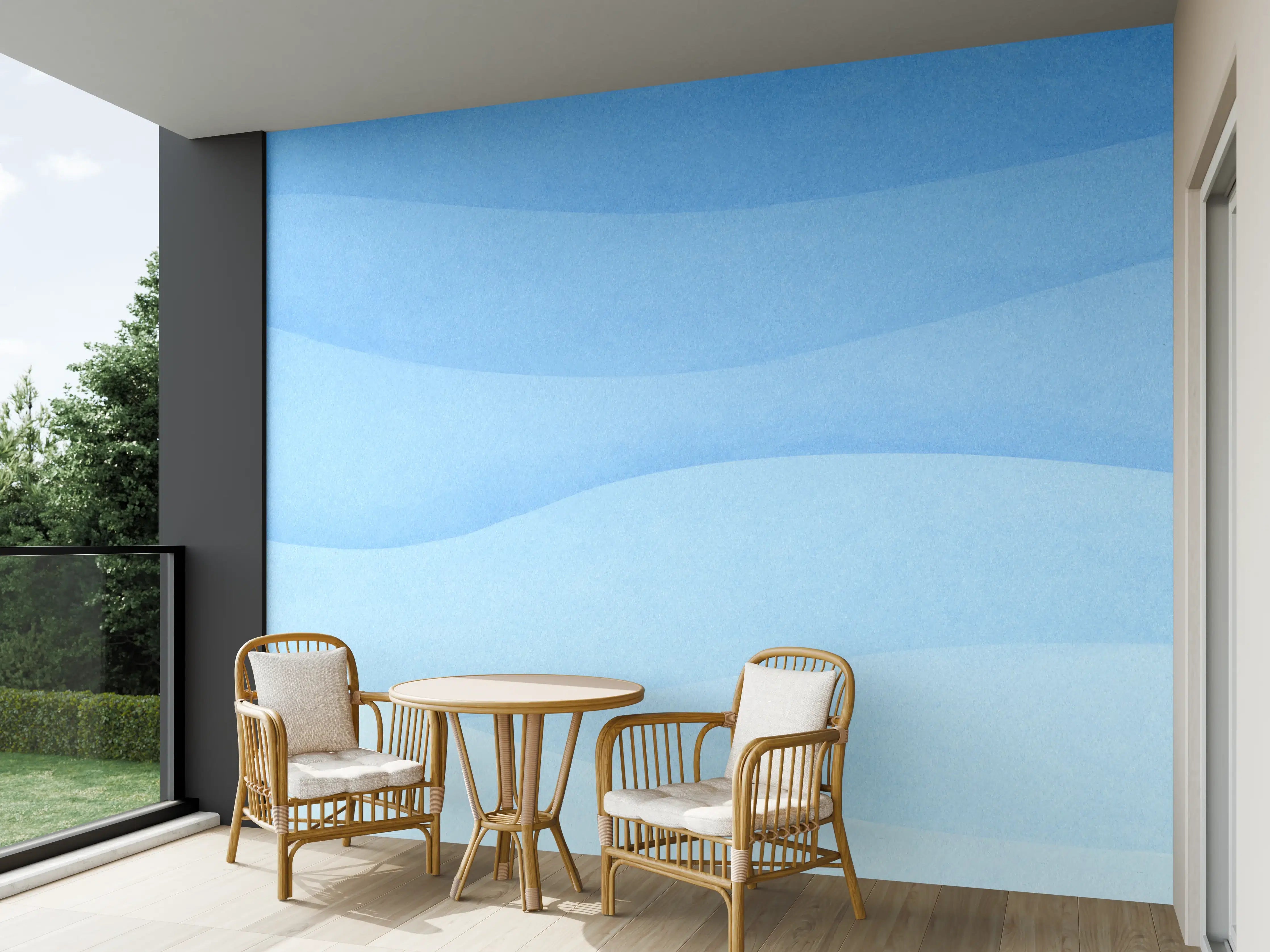 Wandverkleidung außen - Sanfte Blau-Gradienten-Wellen