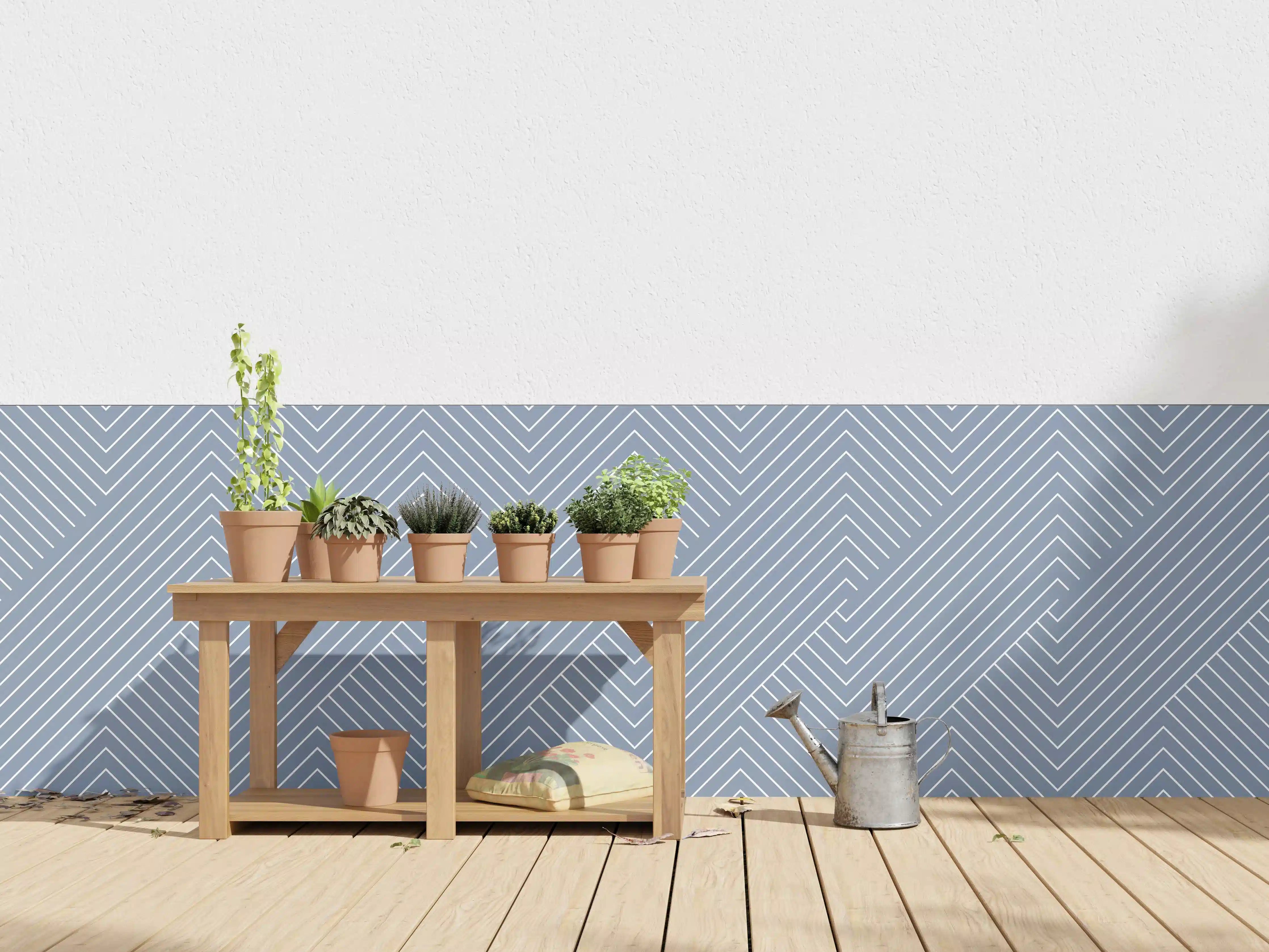Wandverkleidung außen - Sanfte Blautöne, geometrische Muster