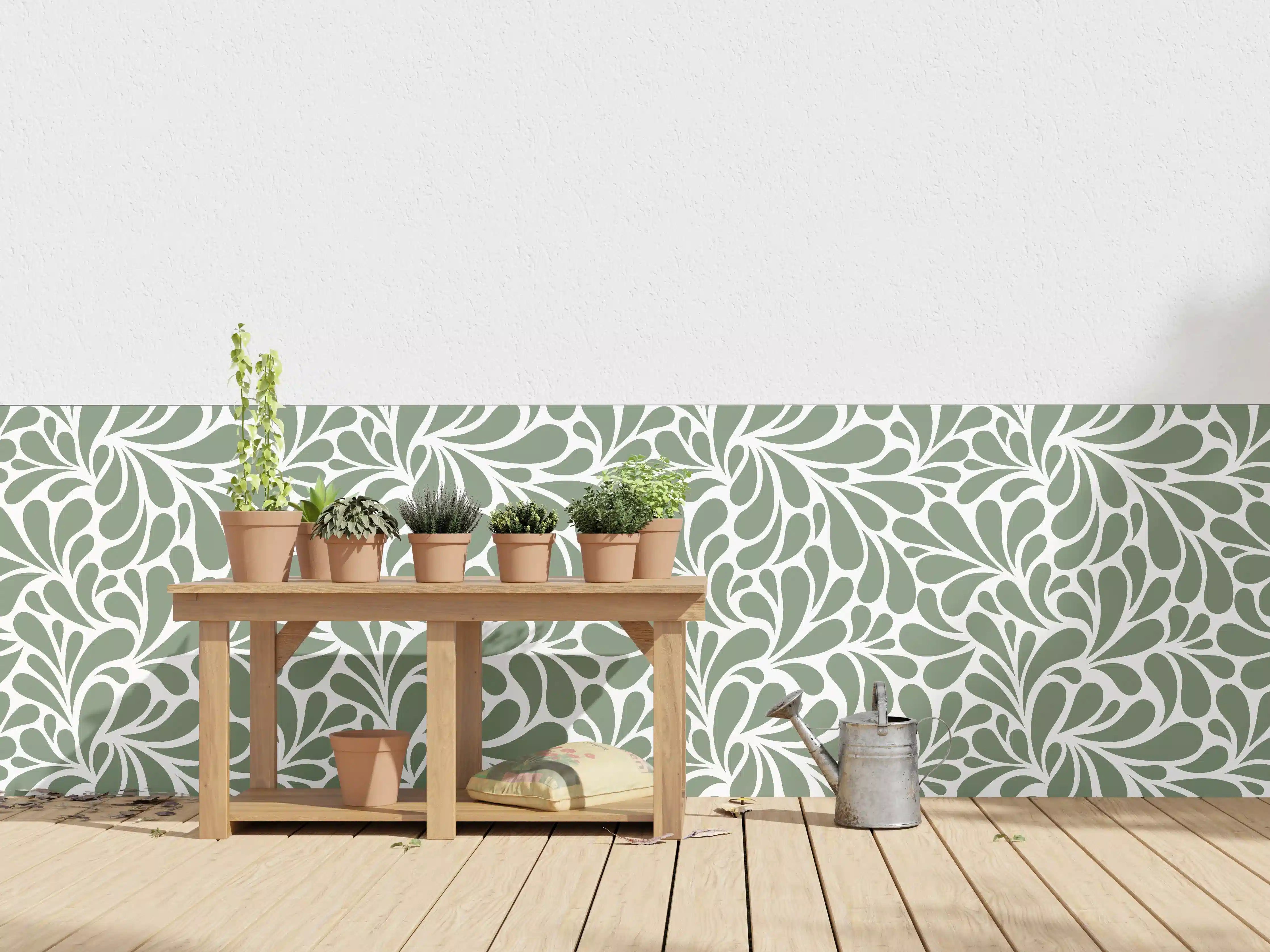 Wandverkleidung außen - Sanfte Grüntöne mit floraler Musterarbeit