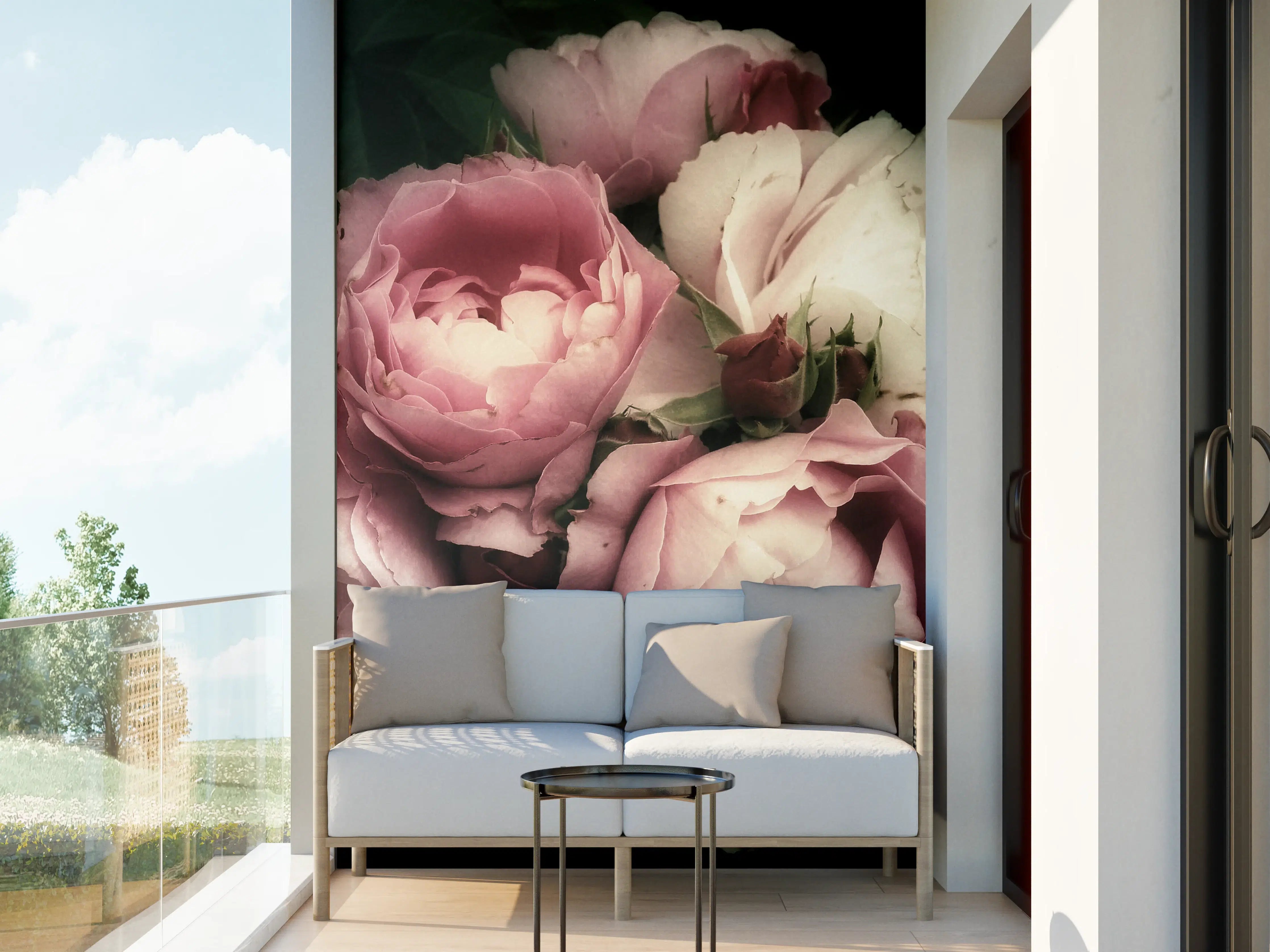 Wandverkleidung außen - Sanfte Rosen in Pastellfarben