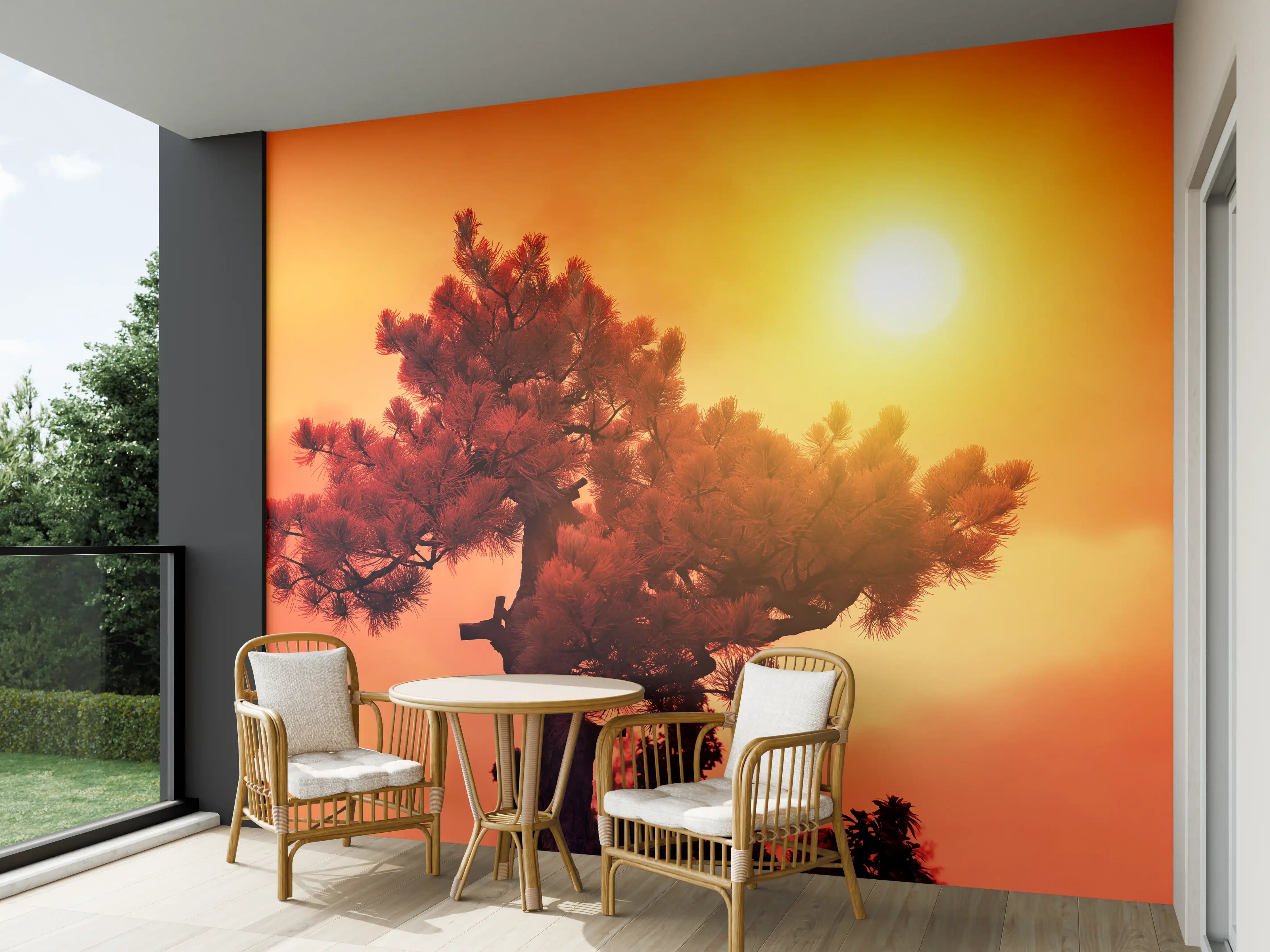 Wandverkleidung außen - Sanfte Sonnenuntergangsszene mit Baum
