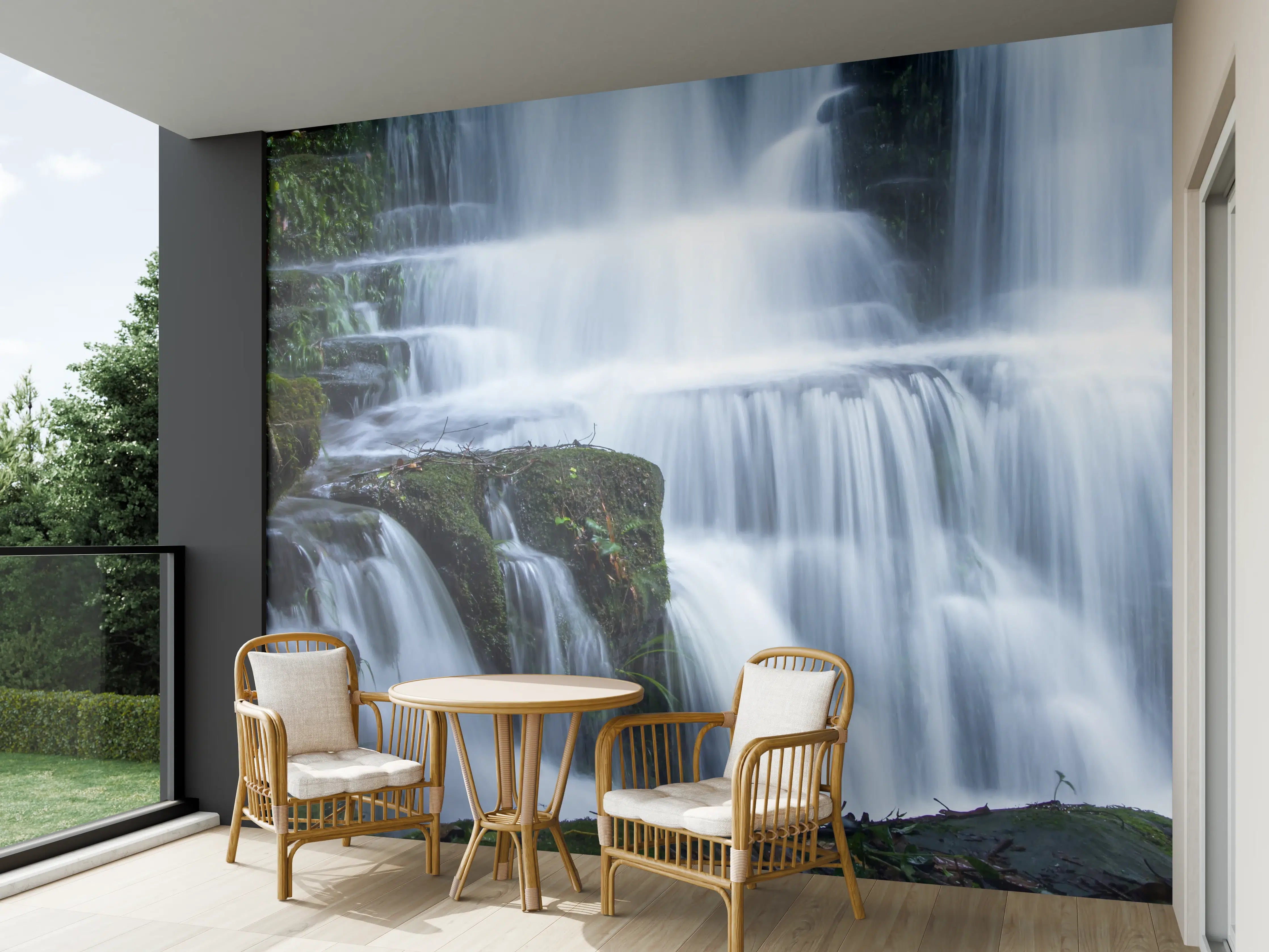 Wandverkleidung außen - Sanfte Wasserfallkulisse in Grün