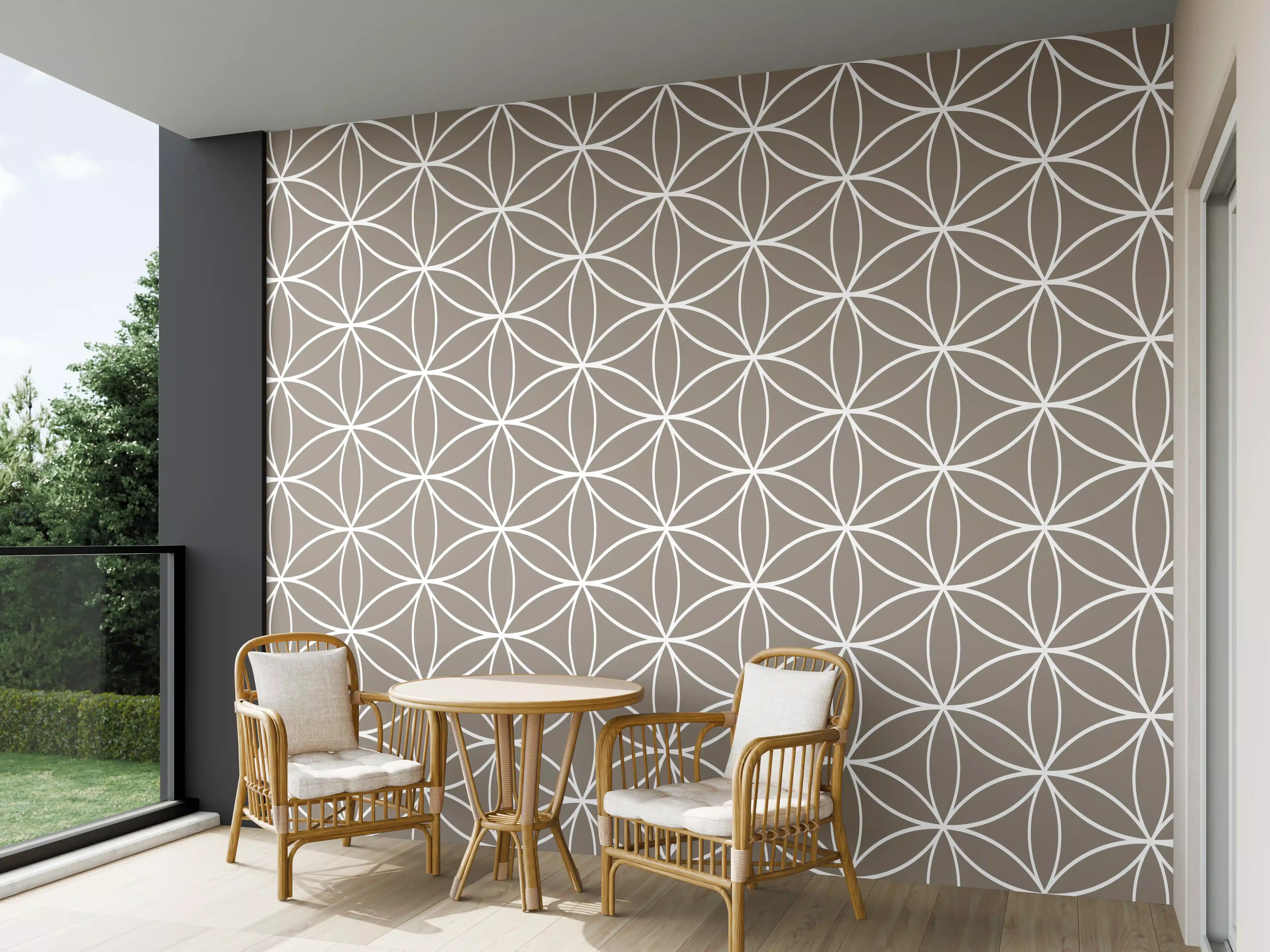 Wandverkleidung außen - Sanfte geometrische Mustertapete in Taupe