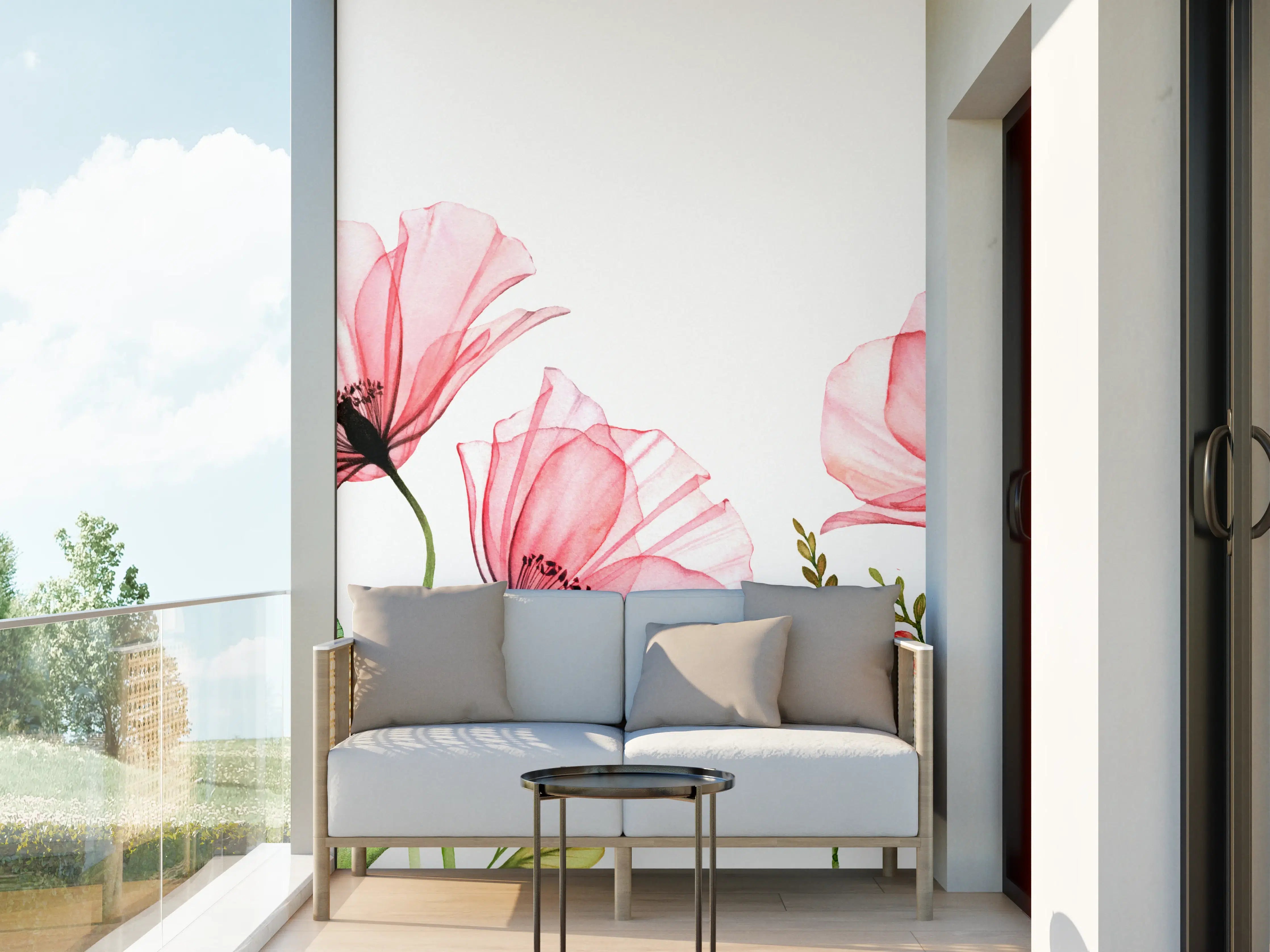 Wandverkleidung außen - Sanfte rosa Blumen mit zarten Blättern