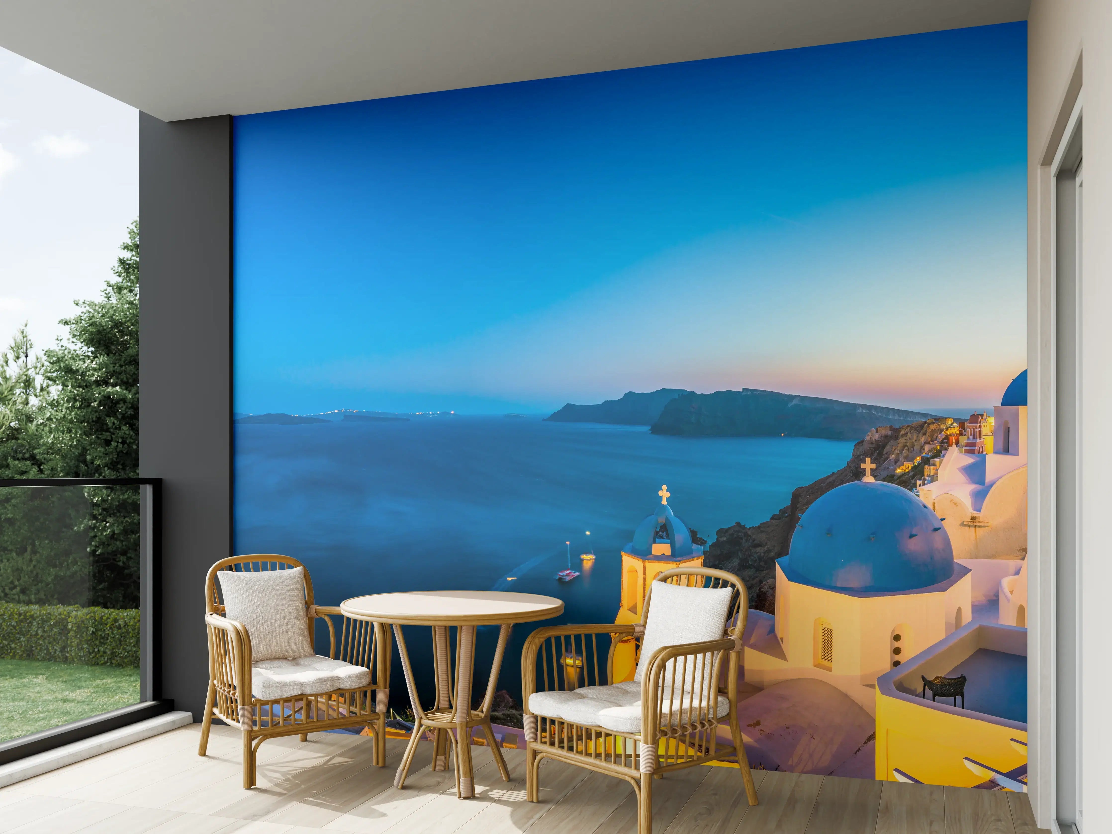 Wandverkleidung außen - Santorini Blau-Weiß Panorama