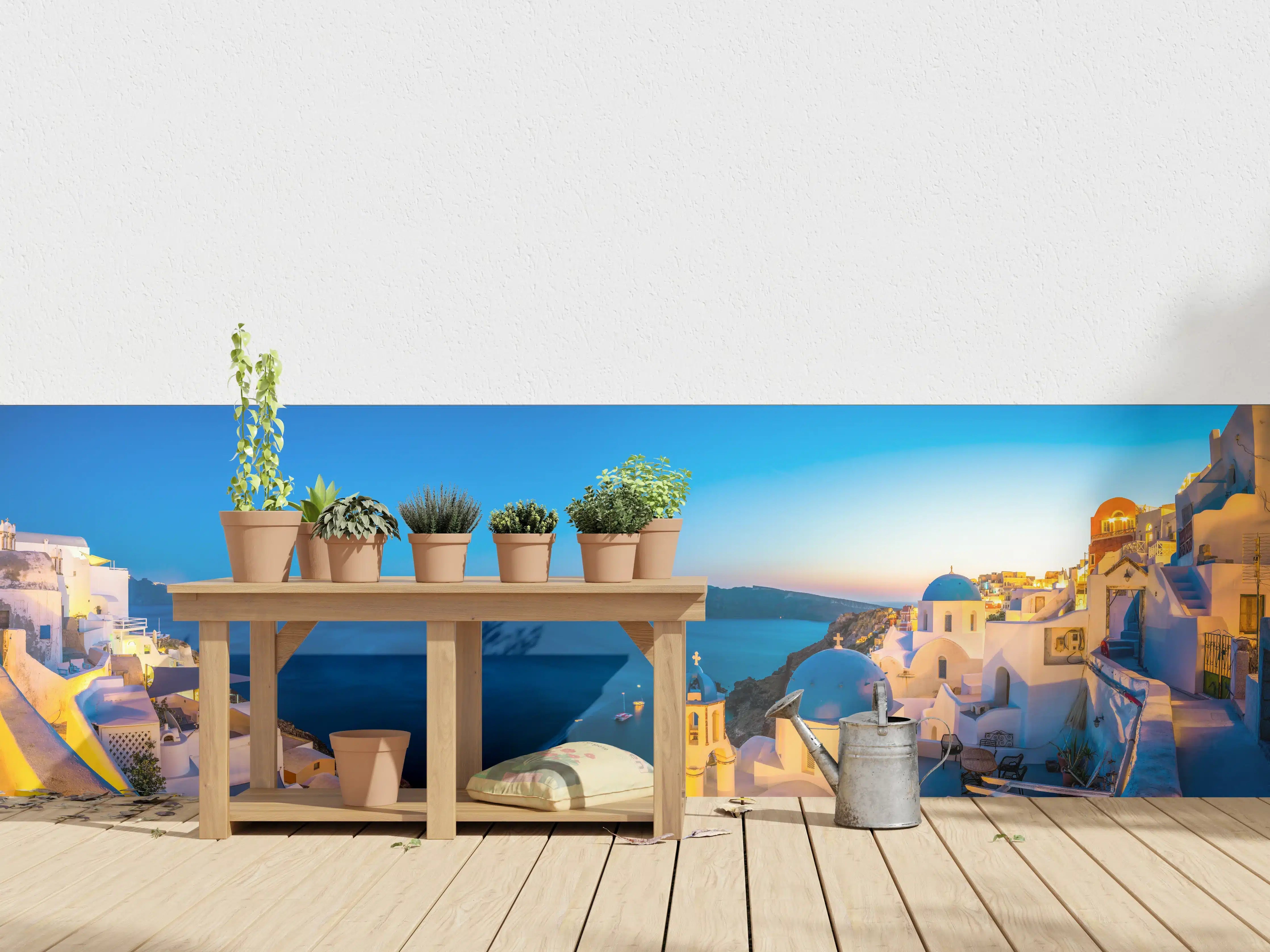 Wandverkleidung außen - Santorini Blau-Weiß Panorama