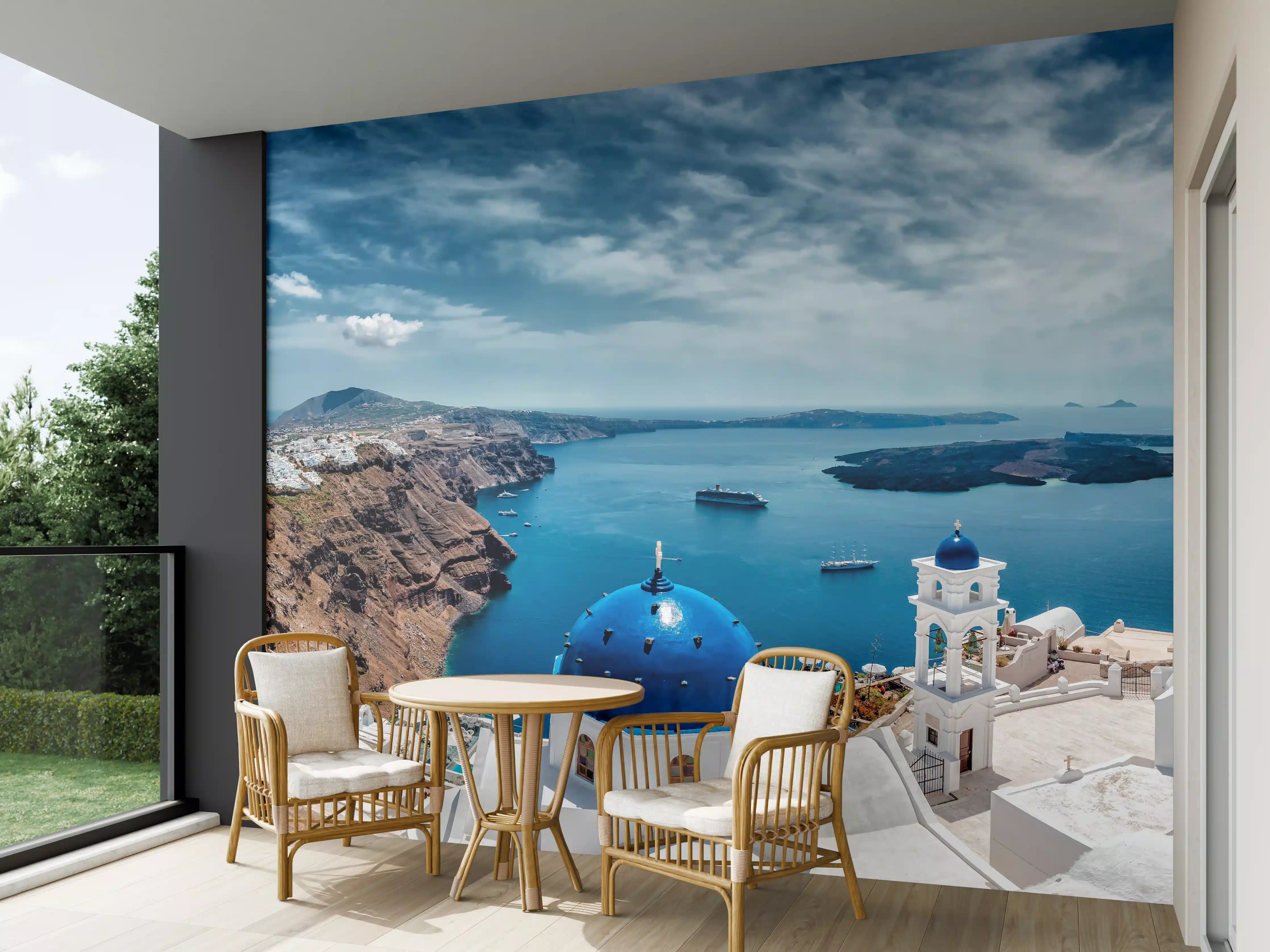 Wandverkleidung außen - Santorini Blau-Weiß Panoramablick