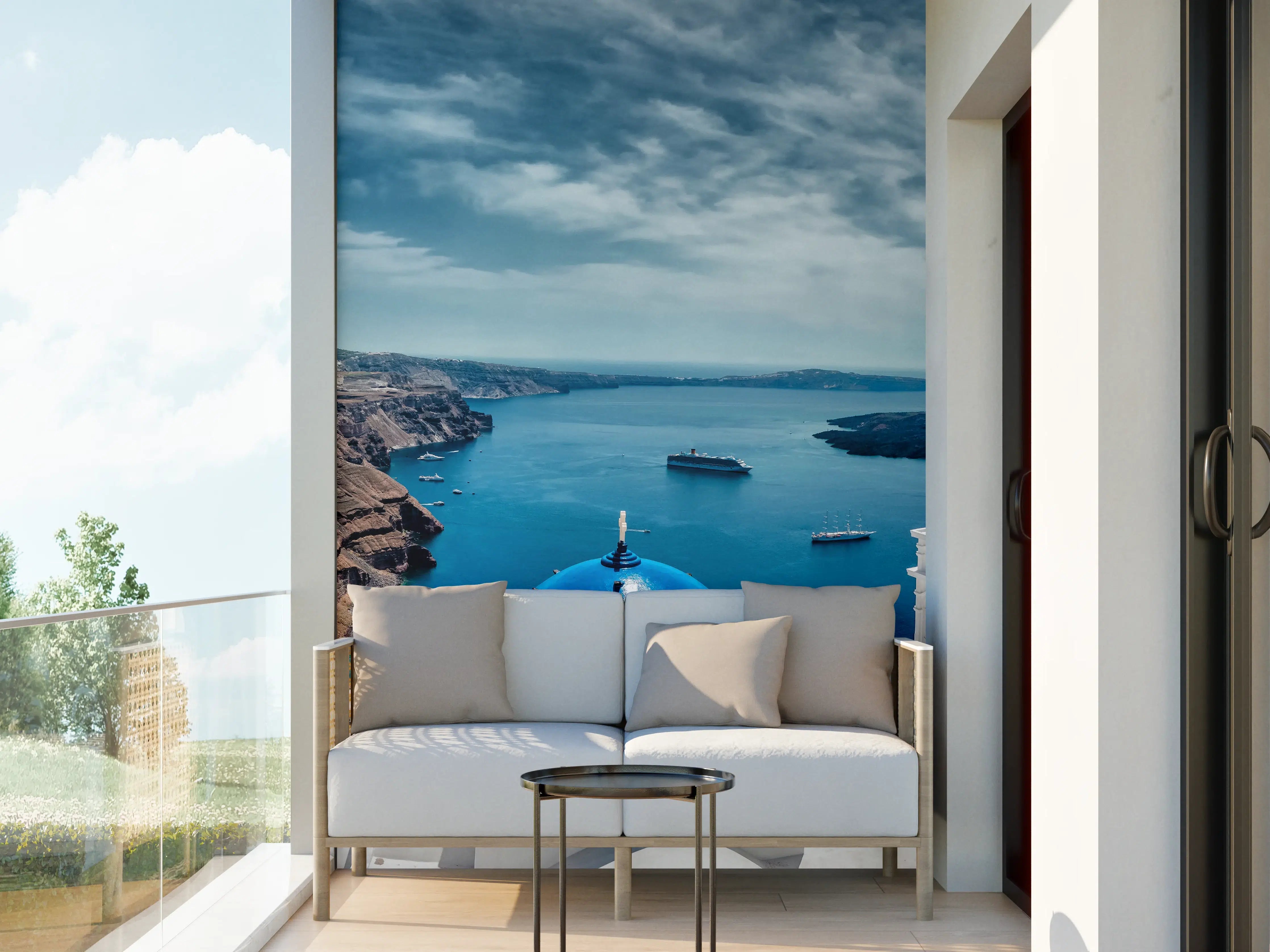 Wandverkleidung außen - Santorini Blau-Weiß Panoramablick
