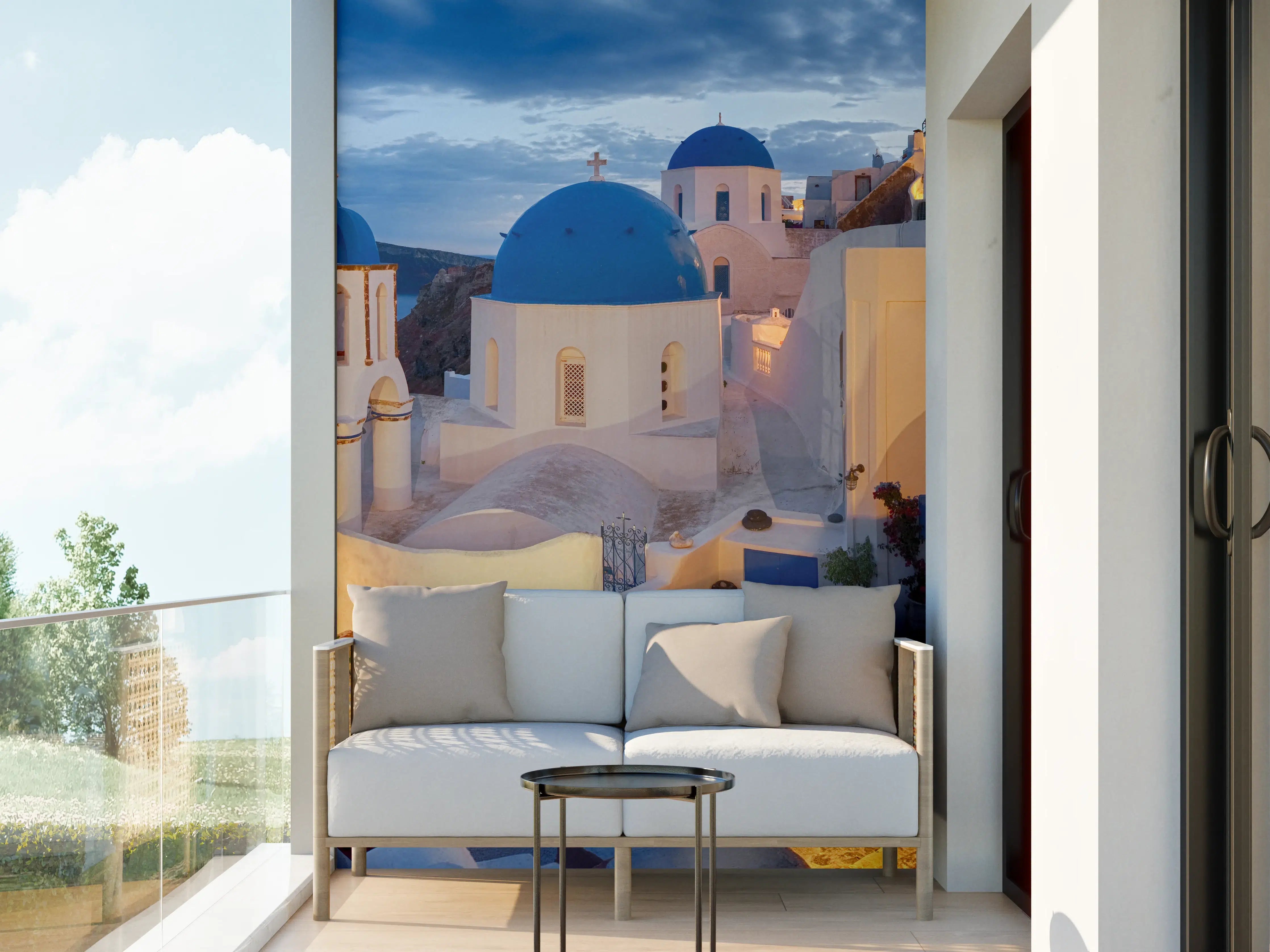 Wandverkleidung außen - Santorini Skyline in Blau und Weiß