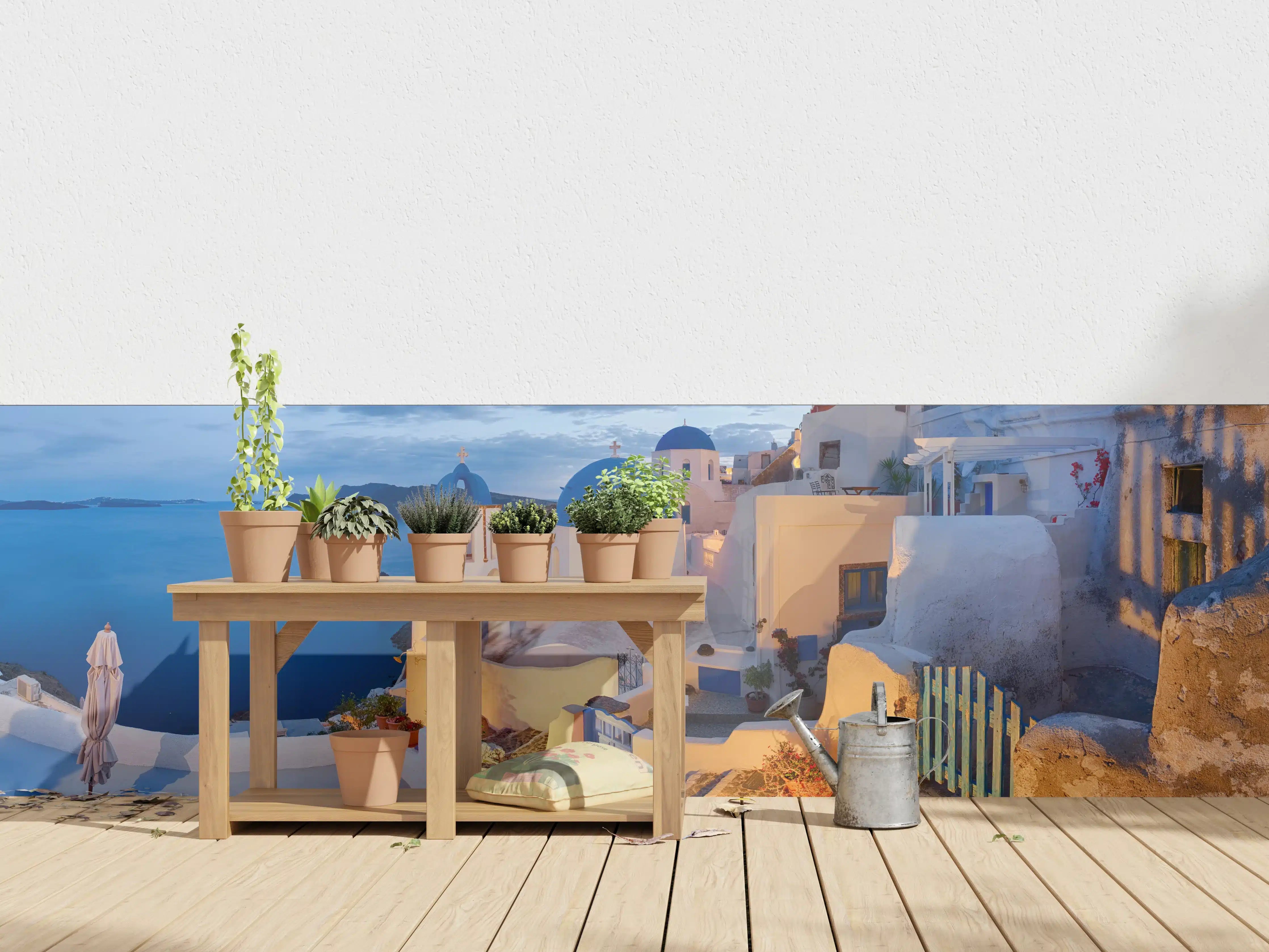 Wandverkleidung außen - Santorini Skyline in Blau und Weiß