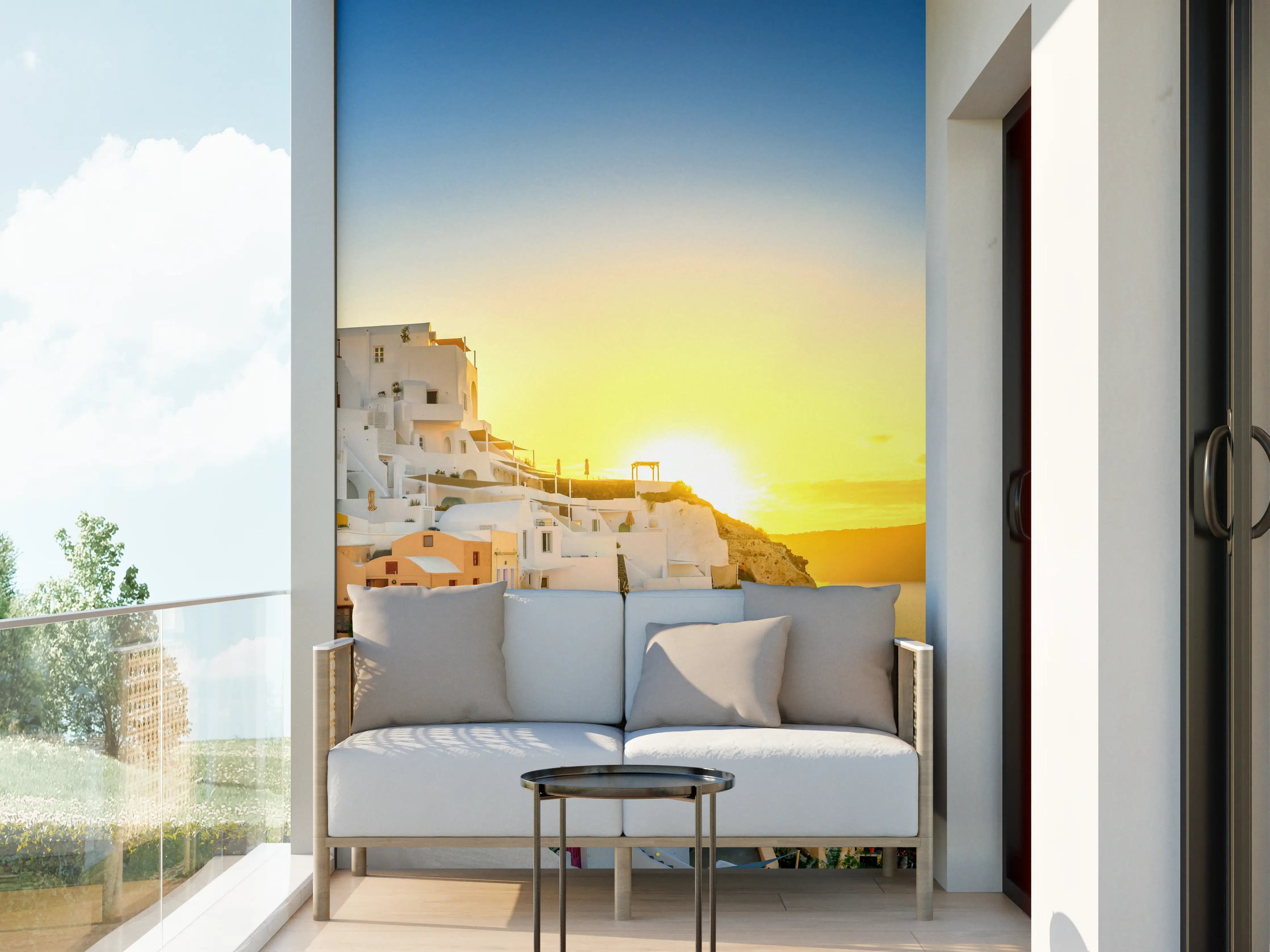 Wandverkleidung außen - Santorini Sonnenuntergang Skyline