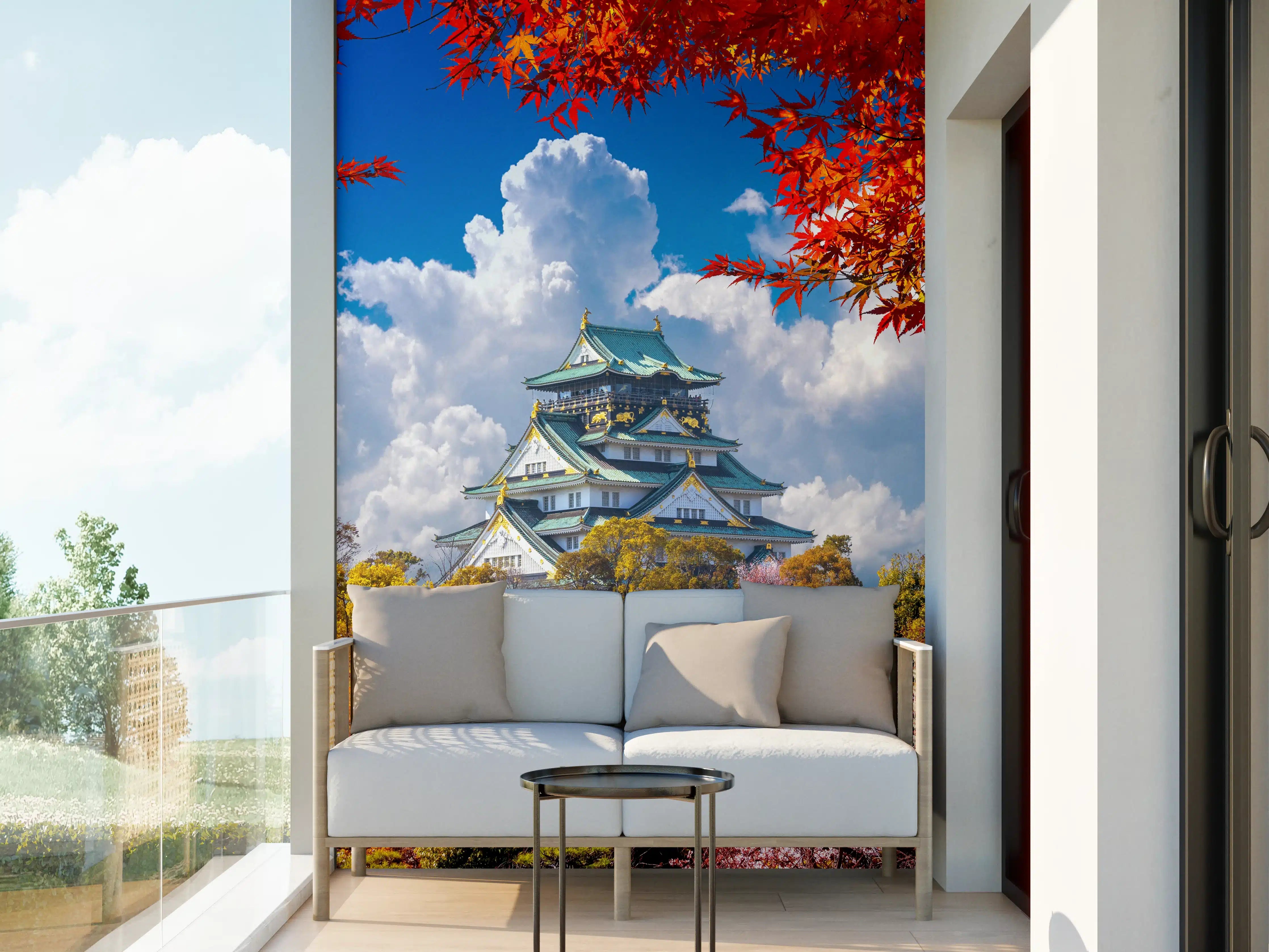 Wandverkleidung außen - Schloss Osaka im Herbst