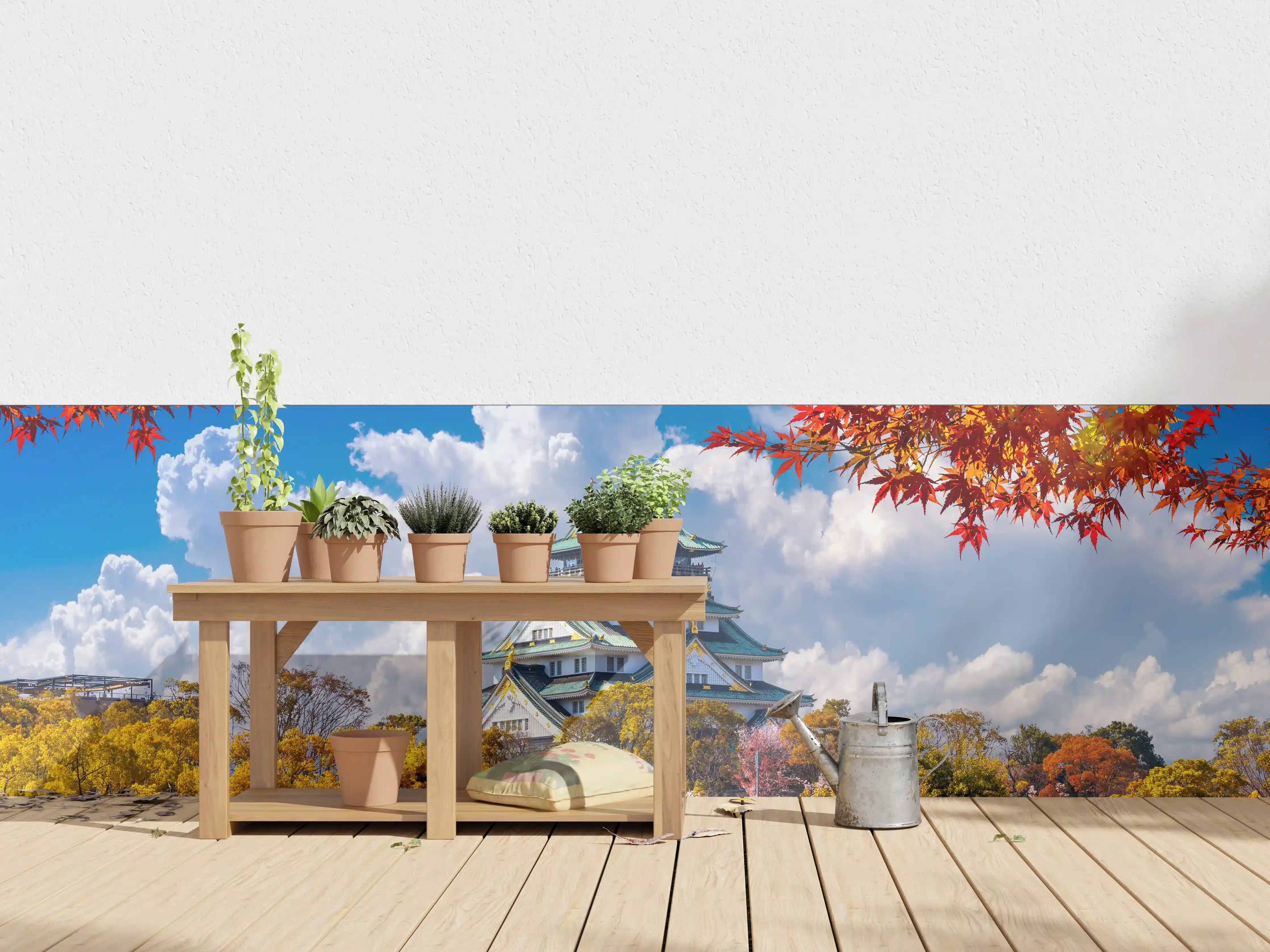 Wandverkleidung außen - Schloss Osaka im Herbst