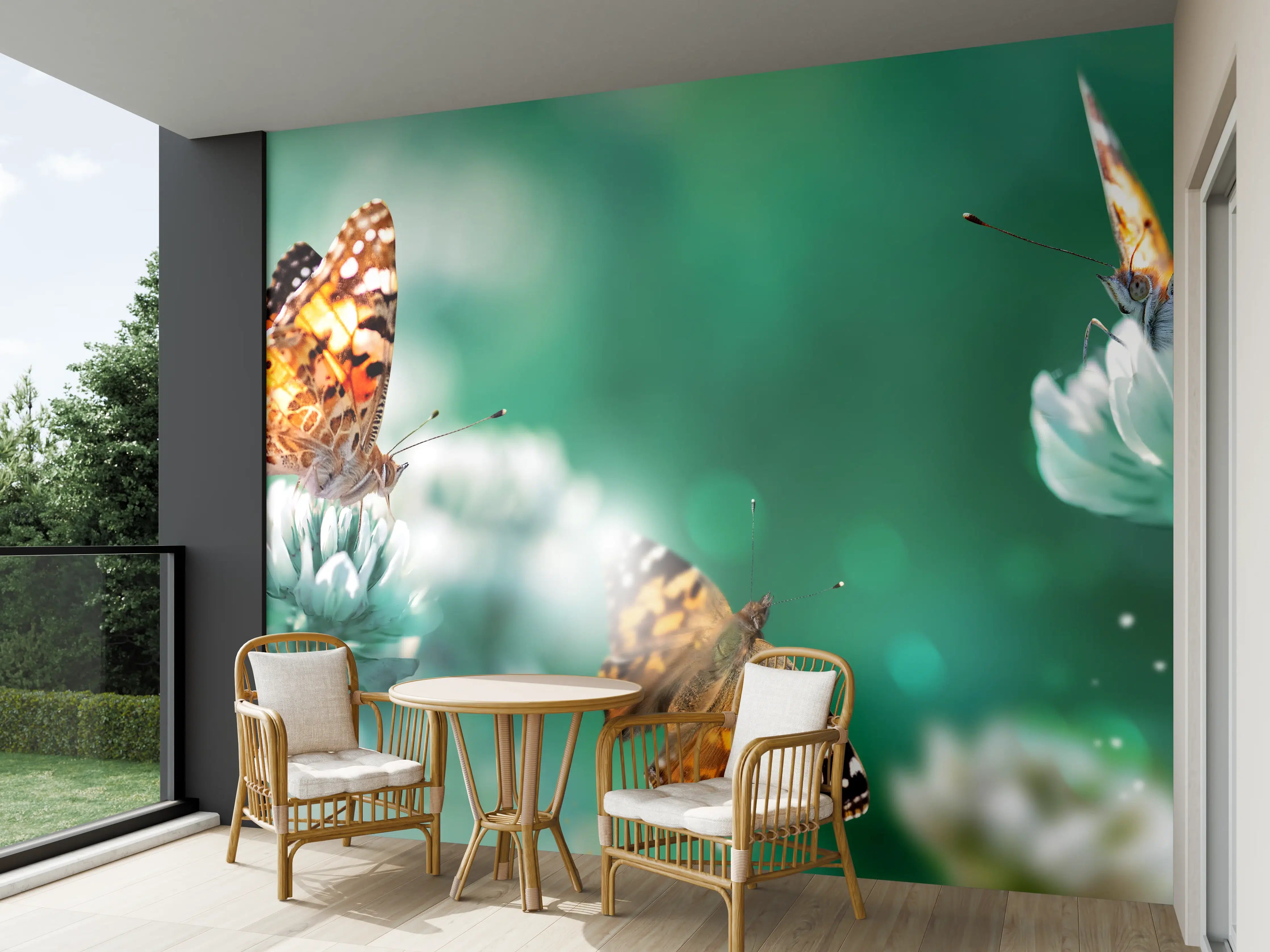 Wandverkleidung außen - Schmetterling auf Weißkleeblüten
