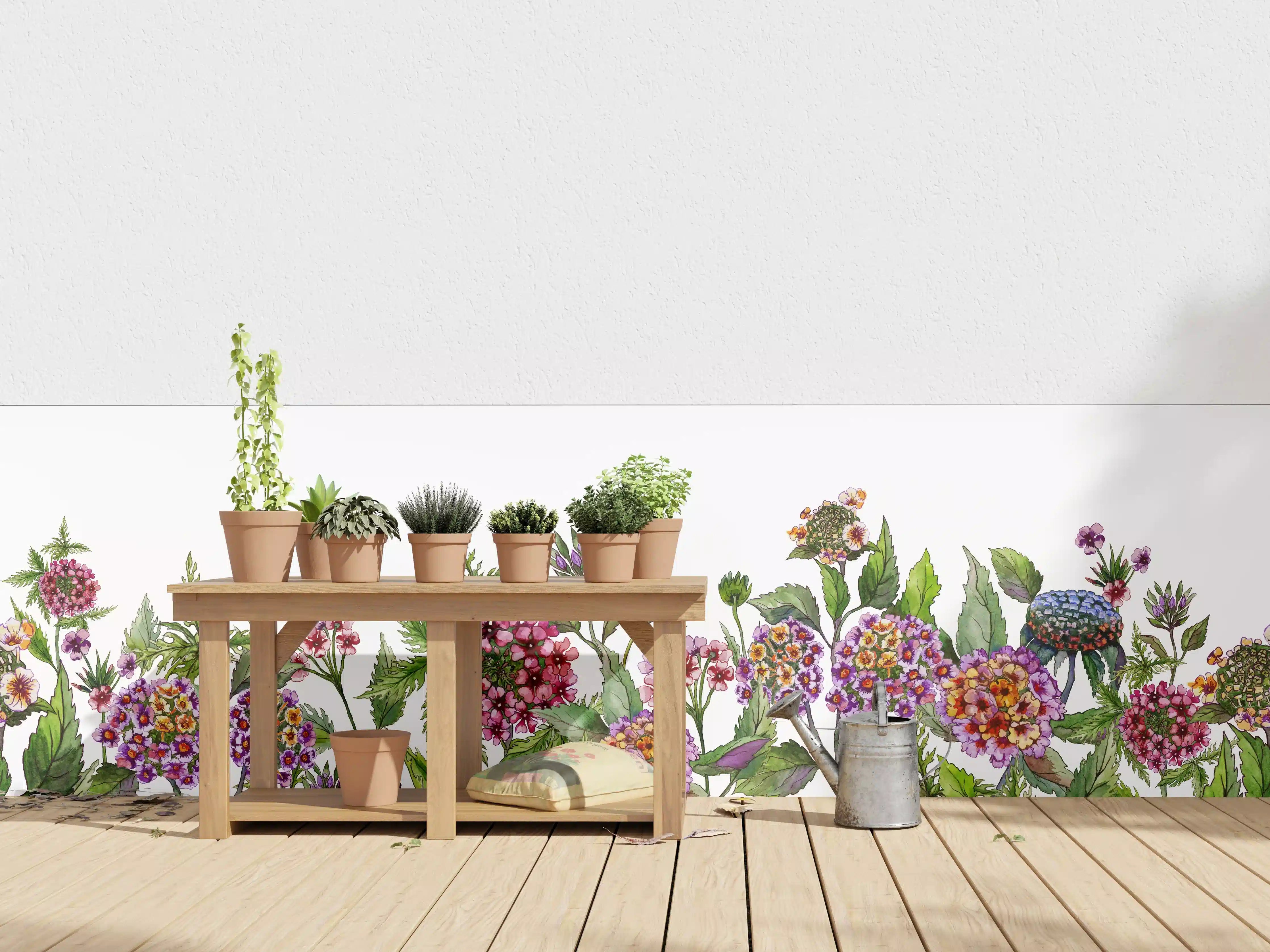 Wandverkleidung außen - Schöne Lantana-Blüten mit grünem Blätter