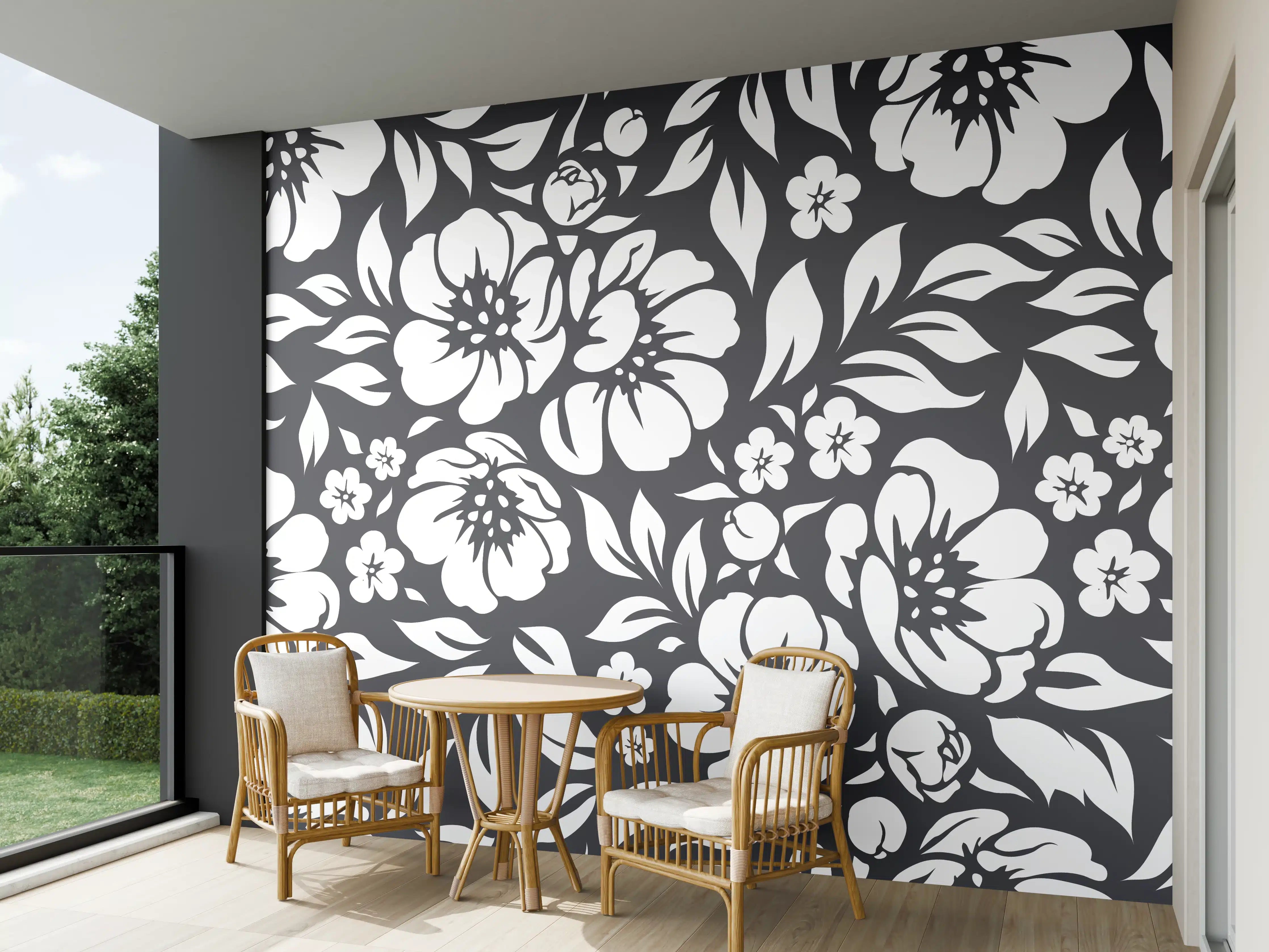Wandverkleidung außen - Schwarz-Weiß-Blumenmuster