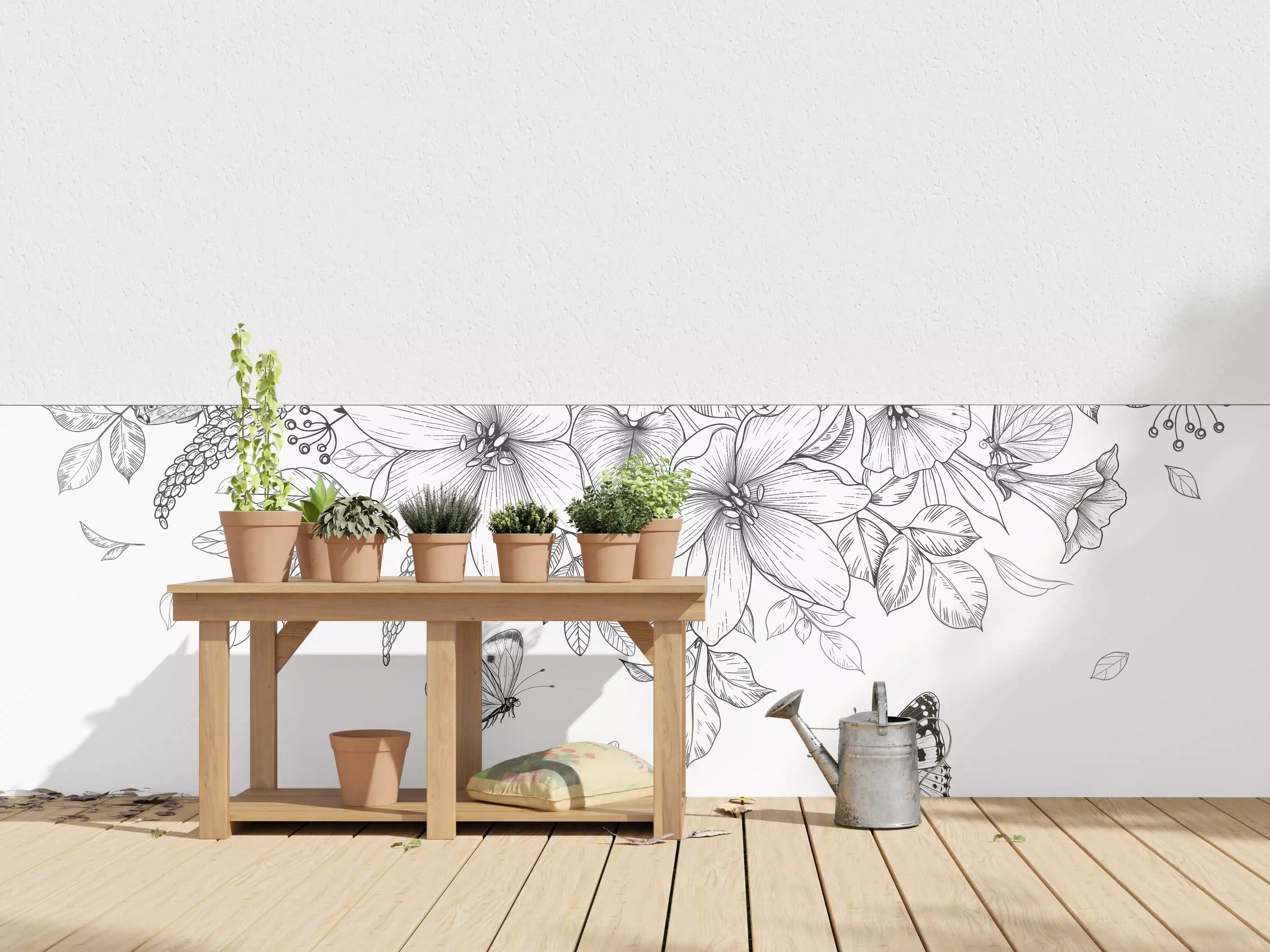 Wandverkleidung außen - Schwarz-Weiß Floralzeichnung