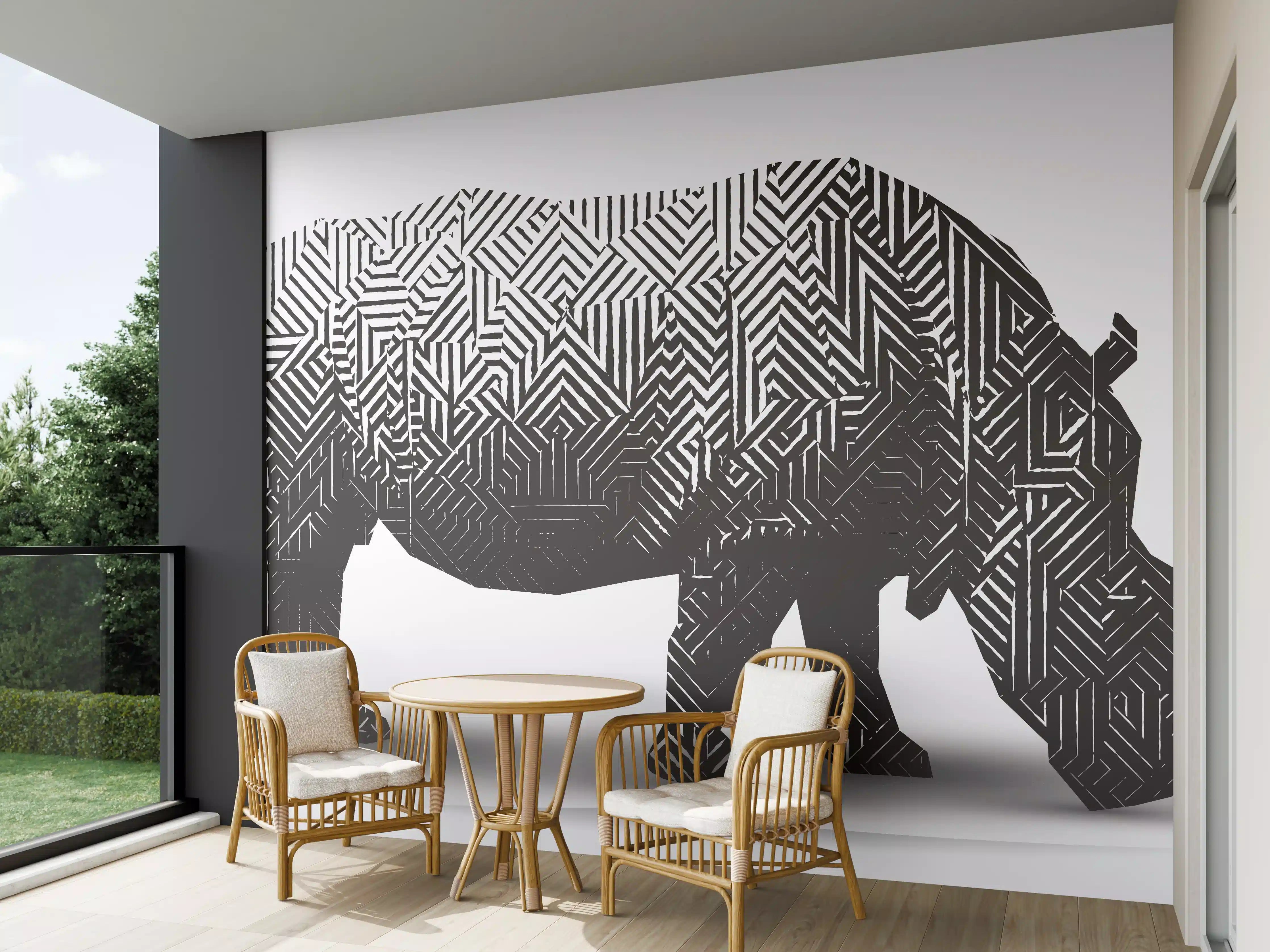 Wandverkleidung außen - Schwarz-Weiß Grafik Nashorn
