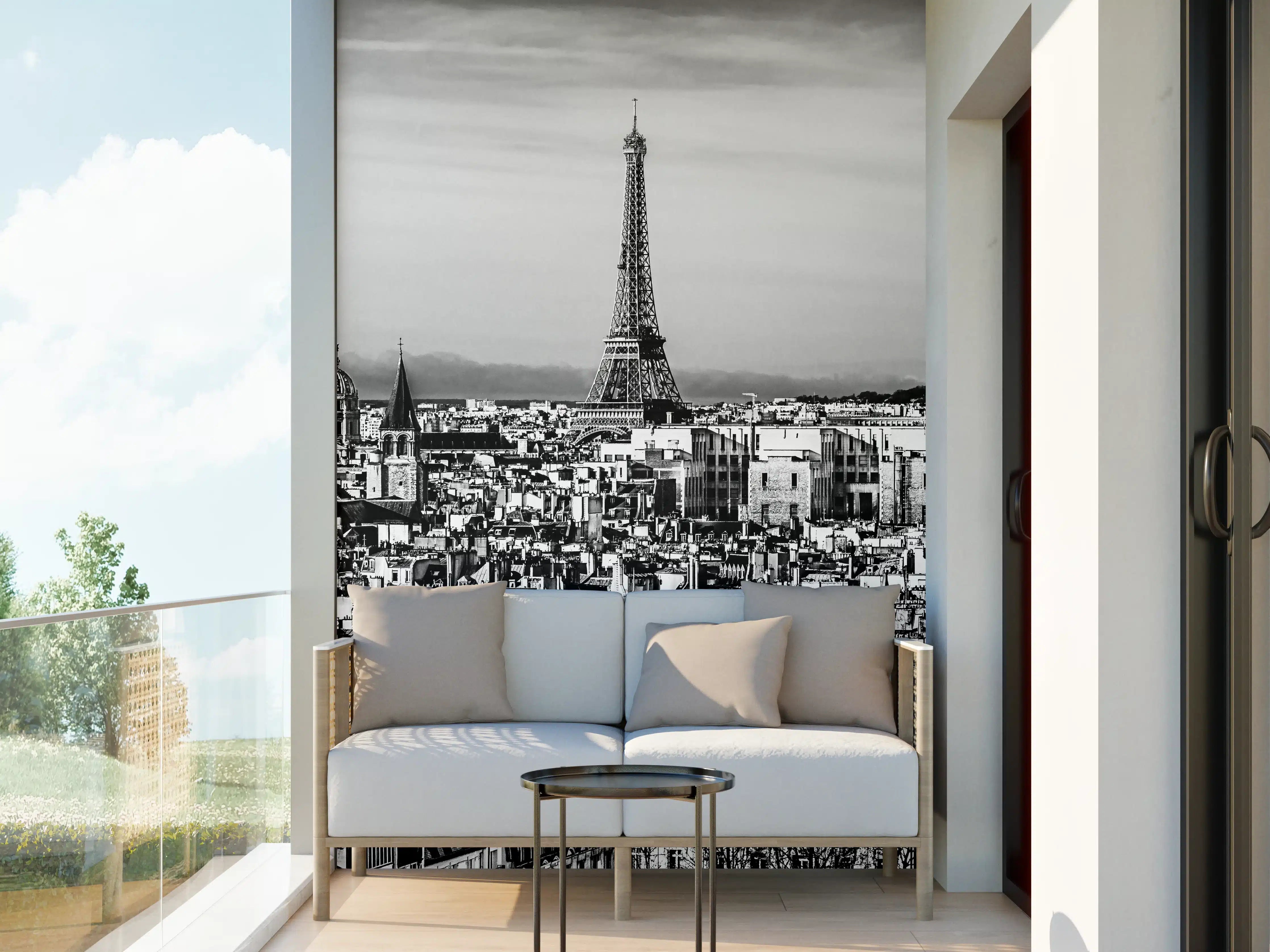 Wandverkleidung außen - Schwarz-Weiß Paris Panorama
