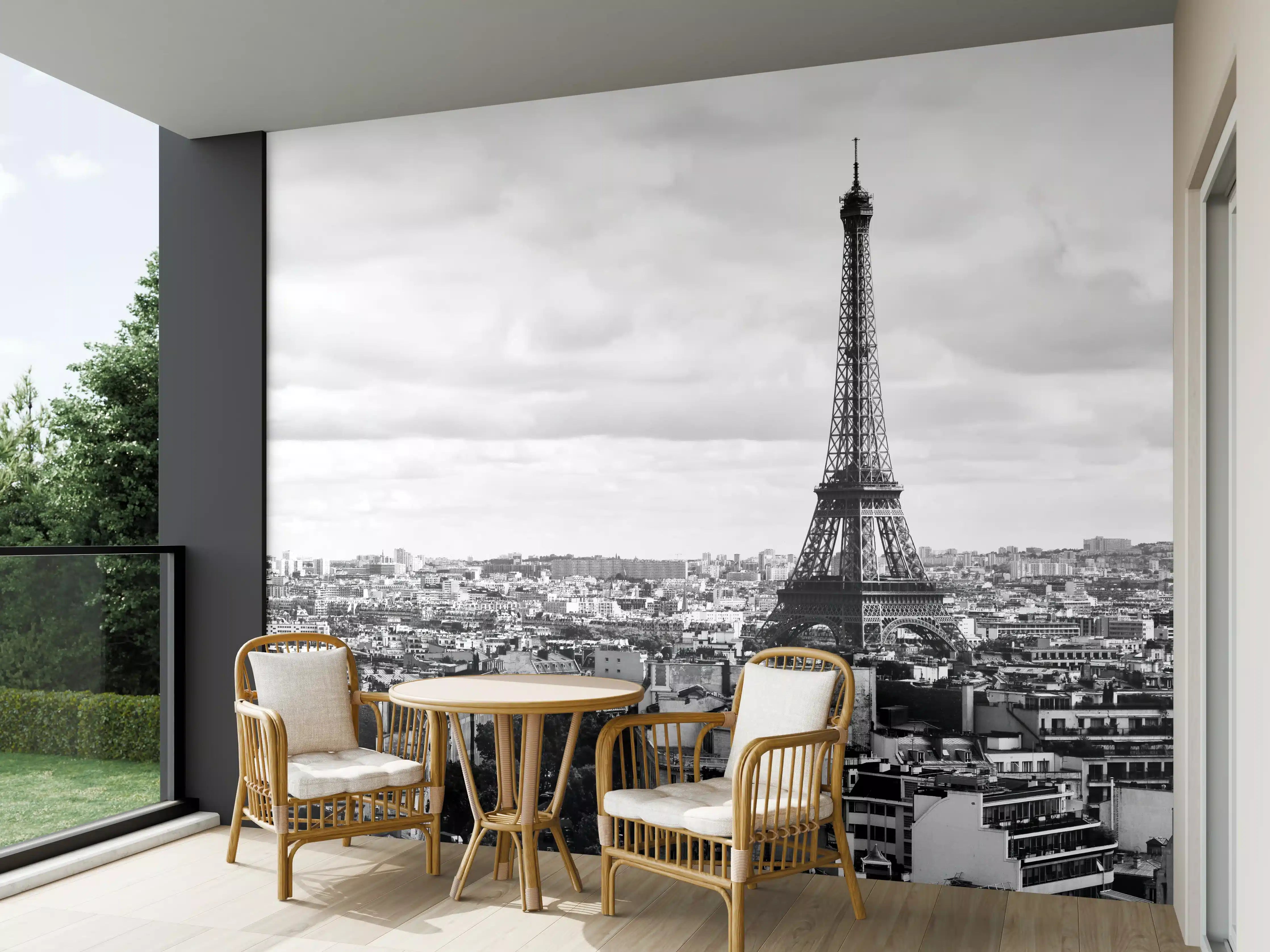 Wandverkleidung außen - Schwarz-Weiß-Paris mit Eiffelturm