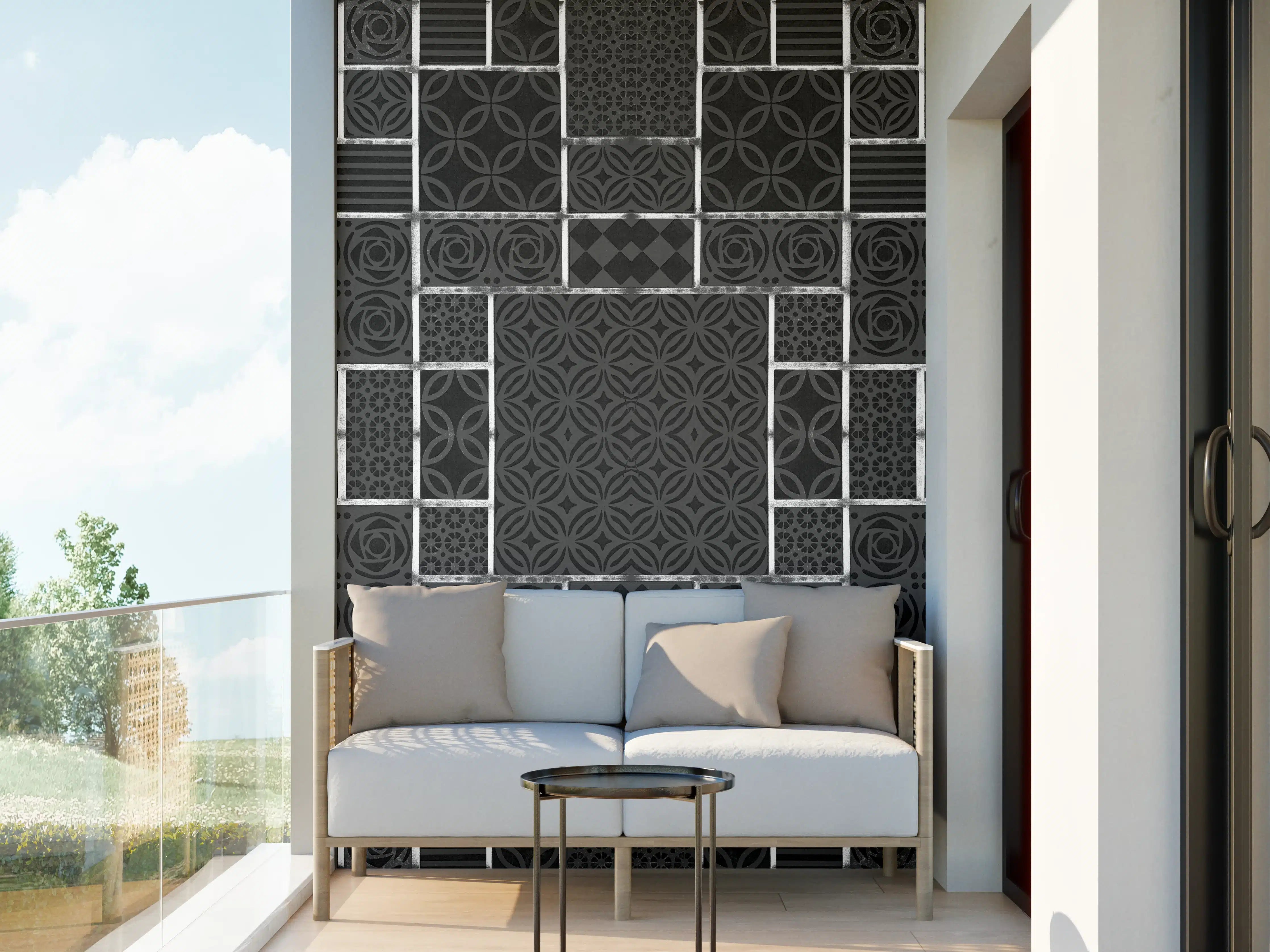 Wandverkleidung außen - Schwarz geometrische Fliesen